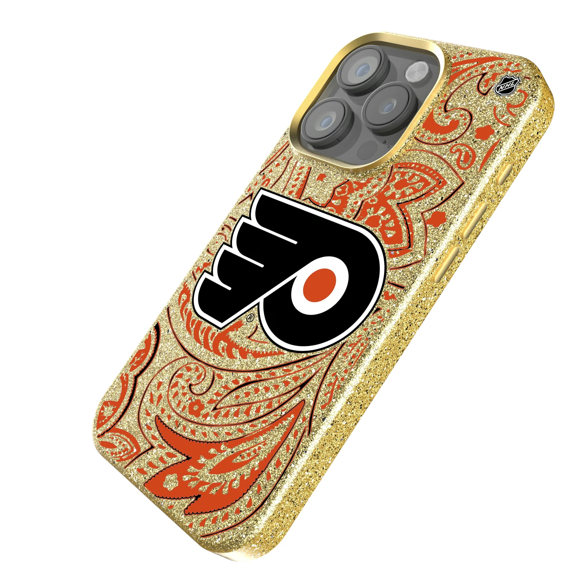 Philadelphia Flyers Paisley iPhone Bling Phone Case for Apple iPhone - Isometric View