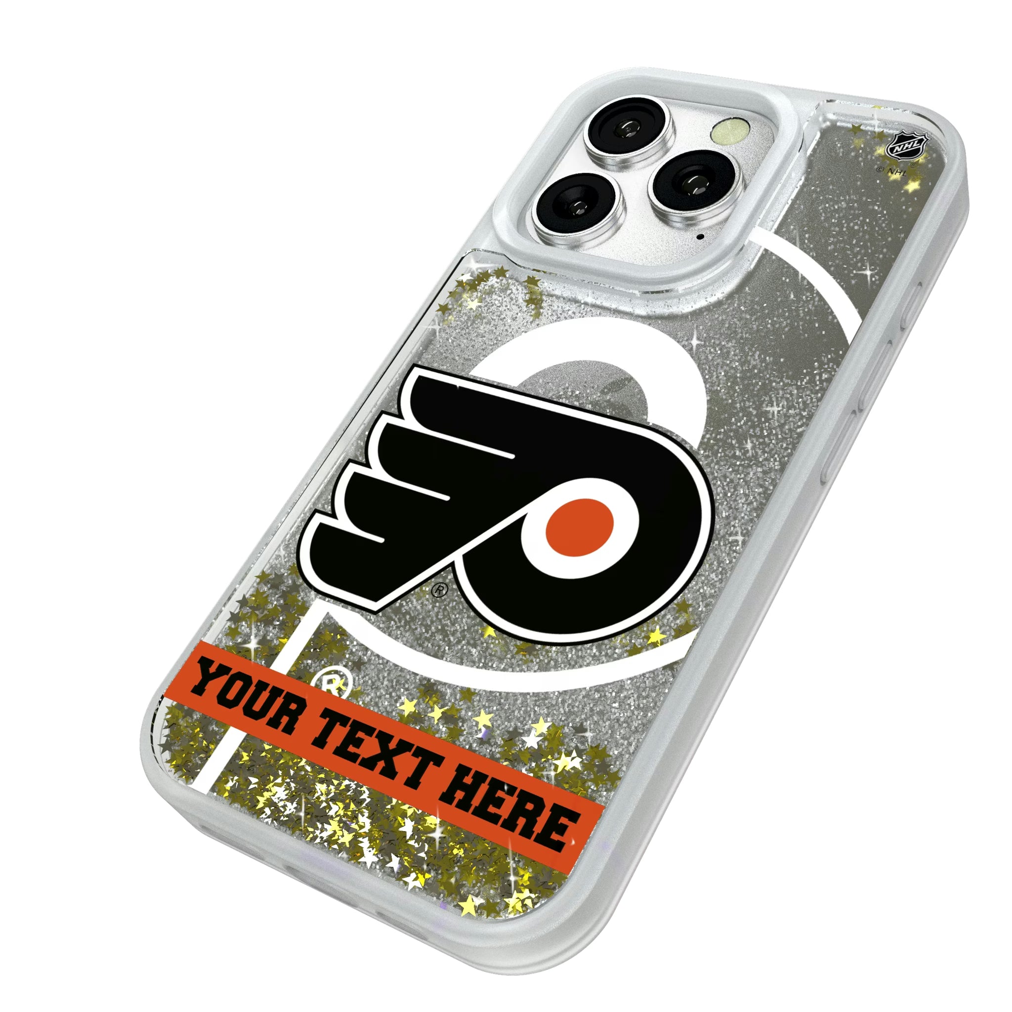 Philadelphia Flyers Personalized Tilt iPhone Glitter Phone Case for Apple iPhone - Isometric View#Device_iPhone 16 Pro