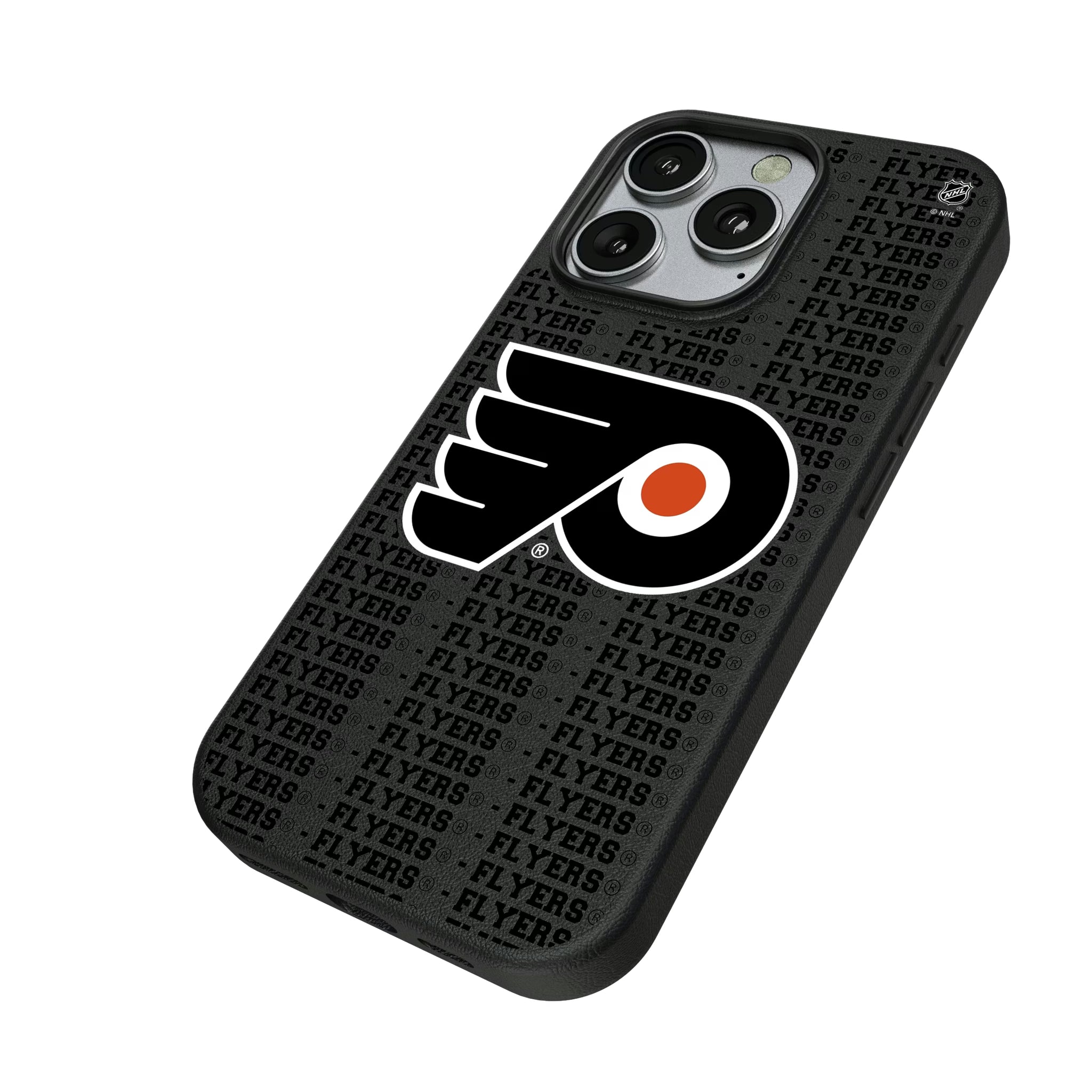 Philadelphia Flyers Text Backdrop iPhone MagSafe Compatible Phone Case for Apple iPhone - Isometric View