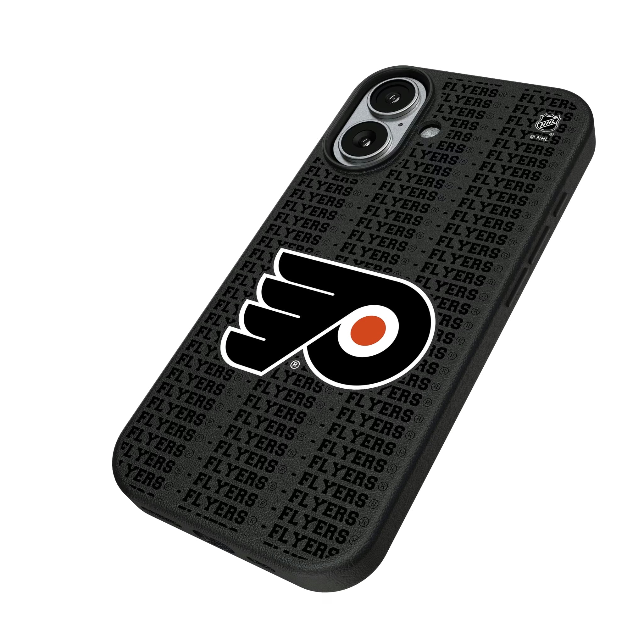 Philadelphia Flyers Text Backdrop iPhone MagSafe Compatible Phone Case for Apple iPhone - Isometric View#Device_iPhone 17