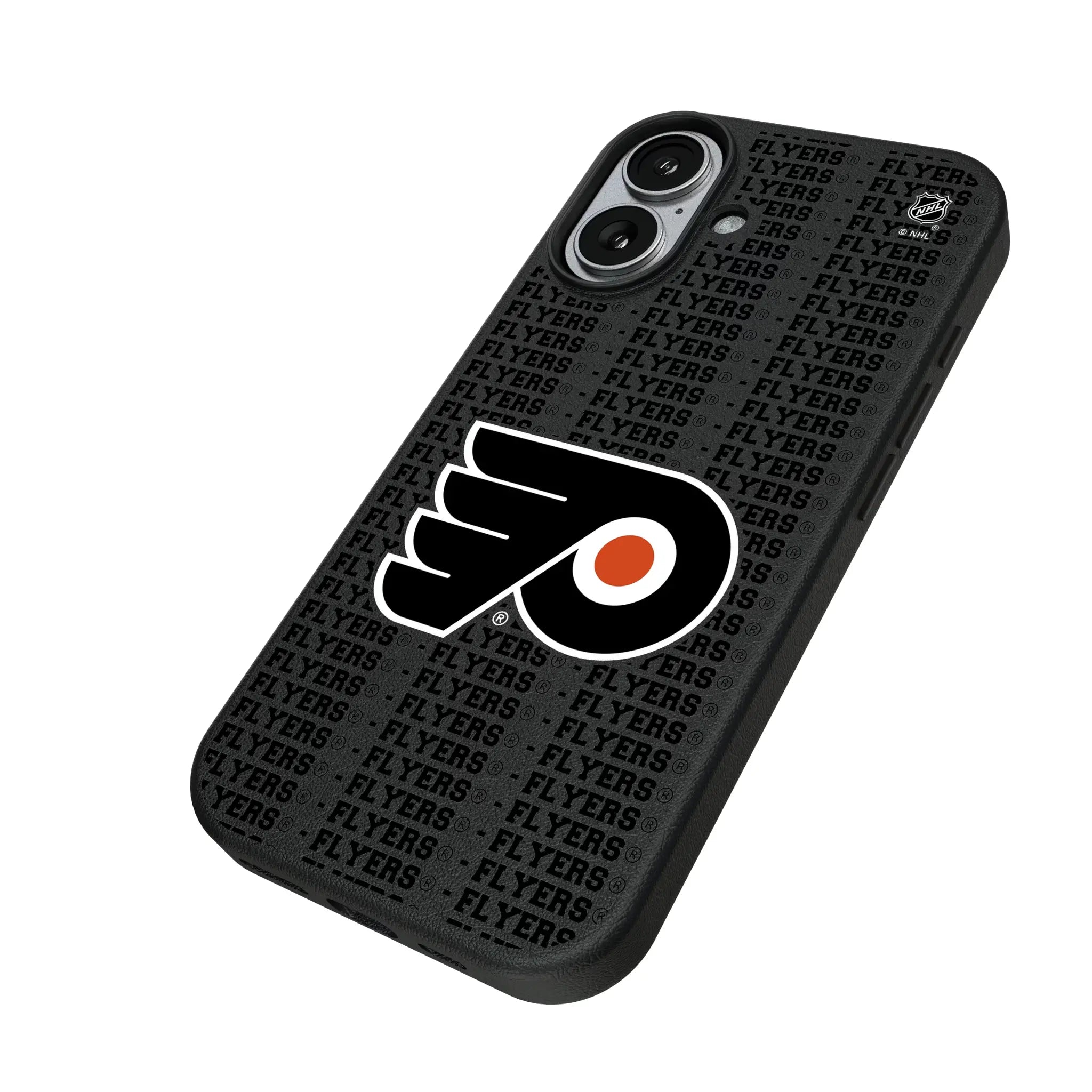 Philadelphia Flyers Text Backdrop iPhone MagSafe Compatible Phone Case for Apple iPhone - Isometric View#Device_iPhone 17