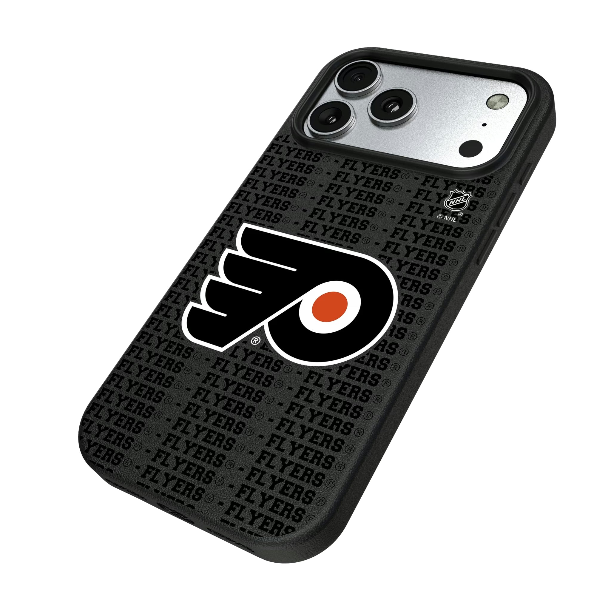 Philadelphia Flyers Text Backdrop iPhone MagSafe Compatible Phone Case for Apple iPhone - Isometric View#Device_iPhone 17 Pro Max