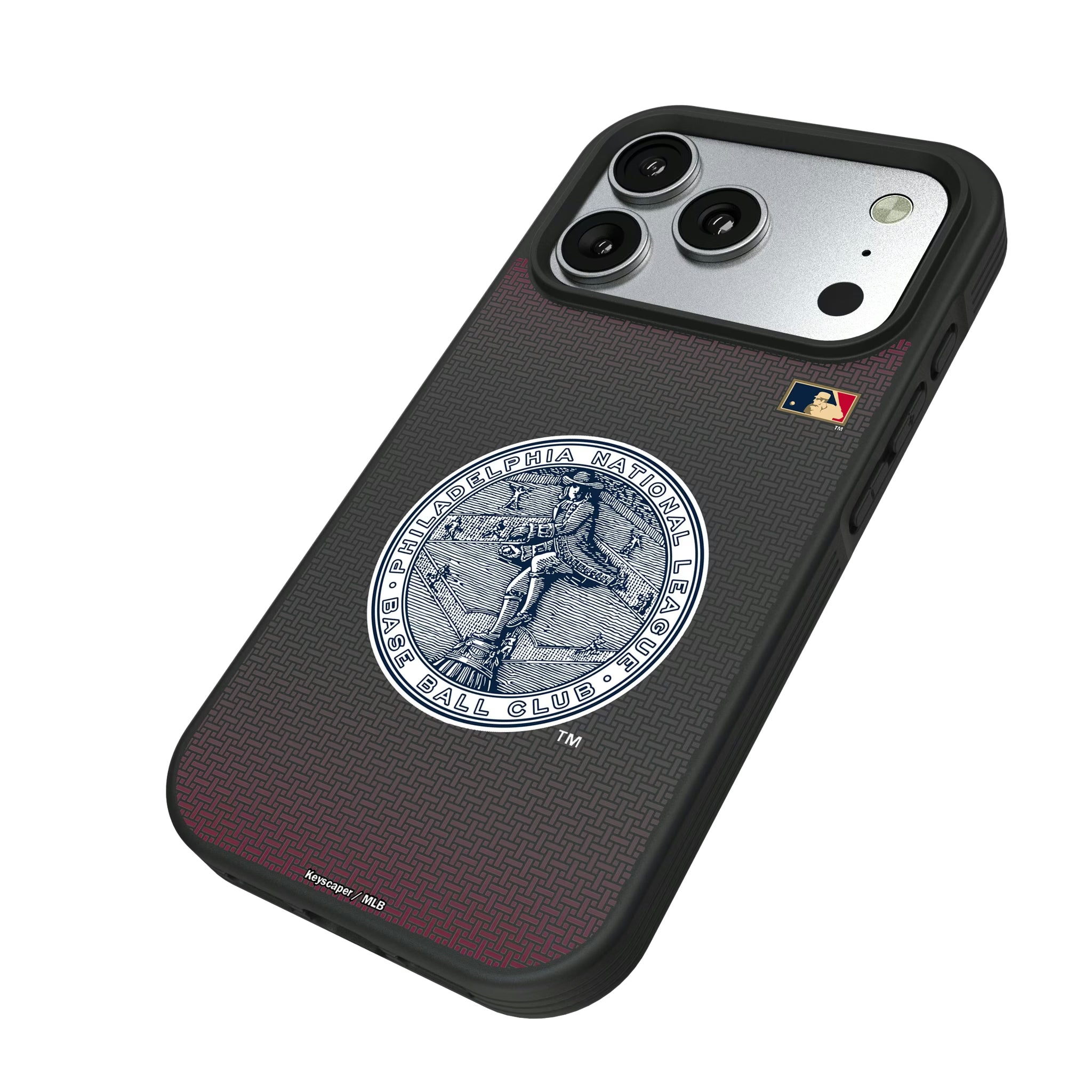 Philadelphia Phillies 1915-1943 - Cooperstown Collection Linen iPhone Bump Phone Case for Apple iPhone - Isometric View#Device_iPhone 17 Pro