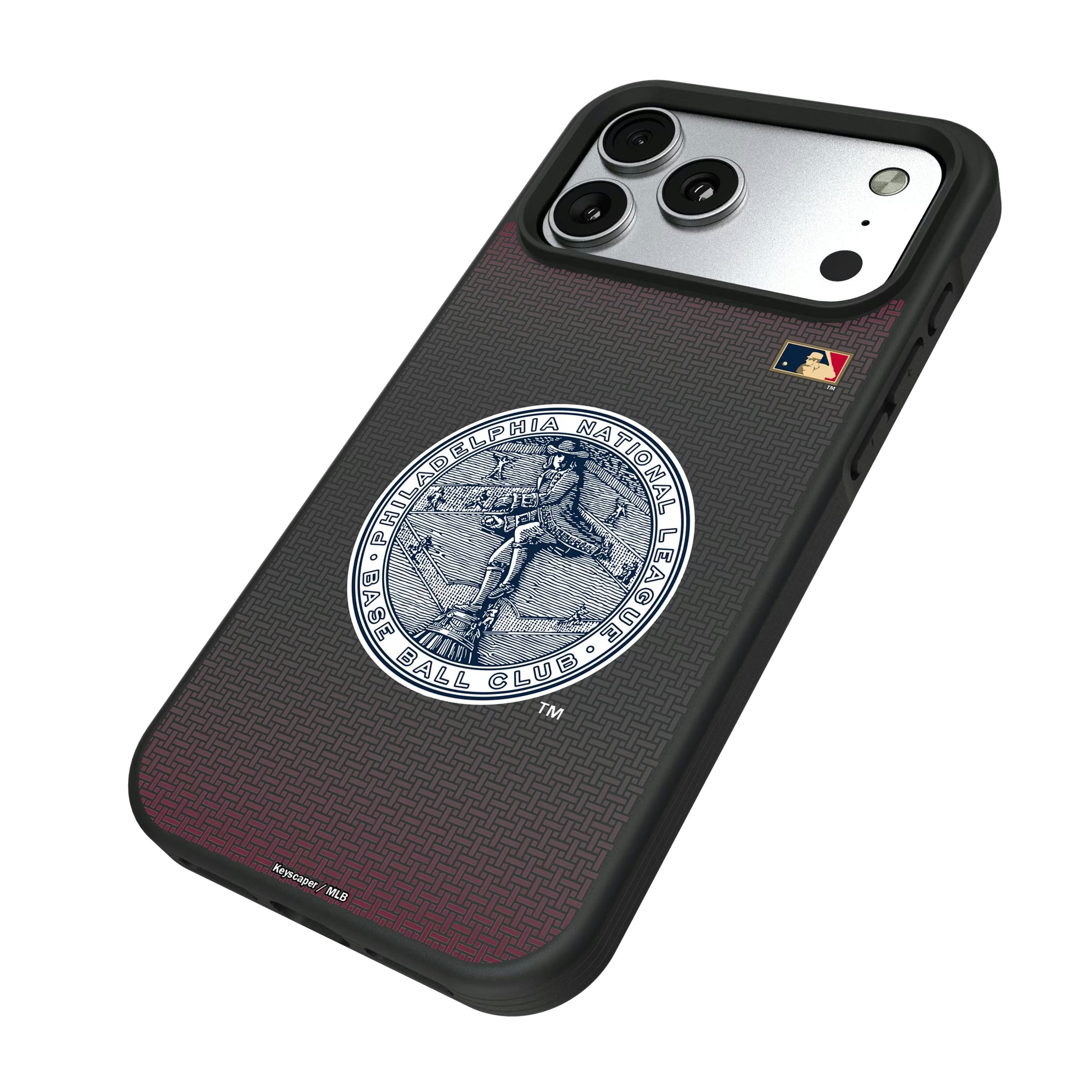 Philadelphia Phillies 1915-1943 - Cooperstown Collection Linen iPhone Bump Phone Case for Apple iPhone - Isometric View#Device_iPhone 17 Pro Max
