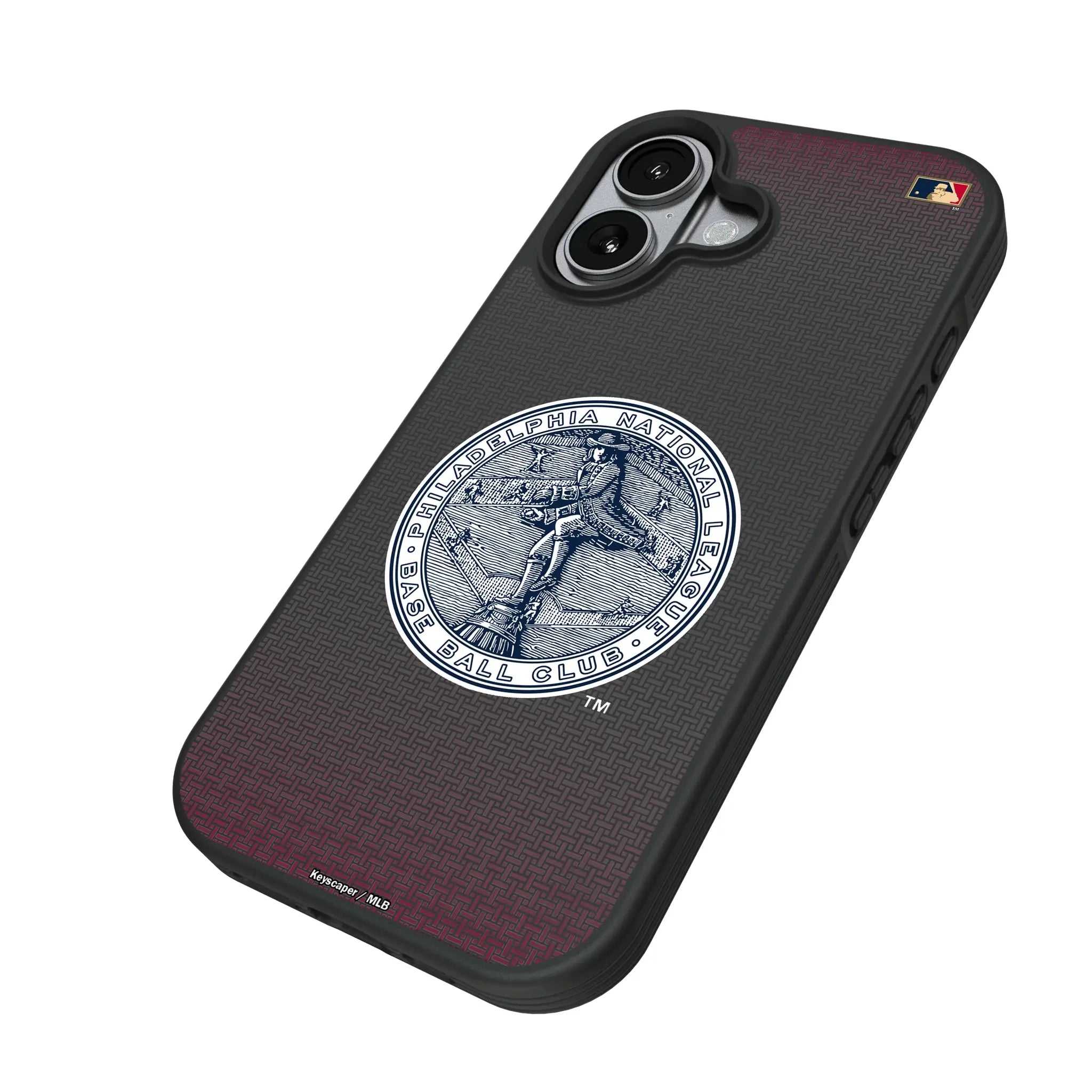 Philadelphia Phillies 1915-1943 - Cooperstown Collection Linen iPhone Bump Phone Case for Apple iPhone - Isometric View#Device_iPhone 17