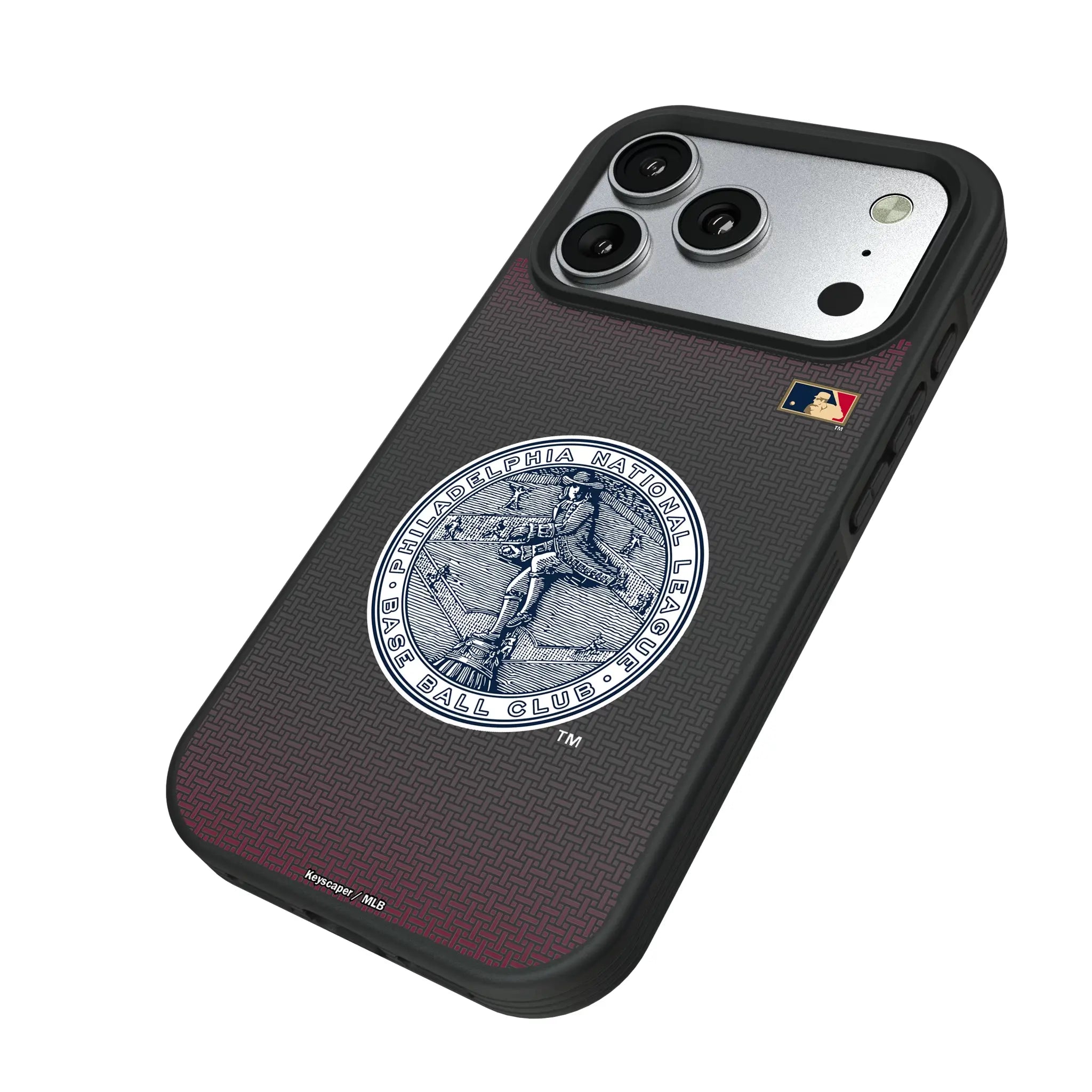 Philadelphia Phillies 1915-1943 - Cooperstown Collection Linen iPhone Bump Phone Case for Apple iPhone - Isometric View#Device_iPhone 17 Pro