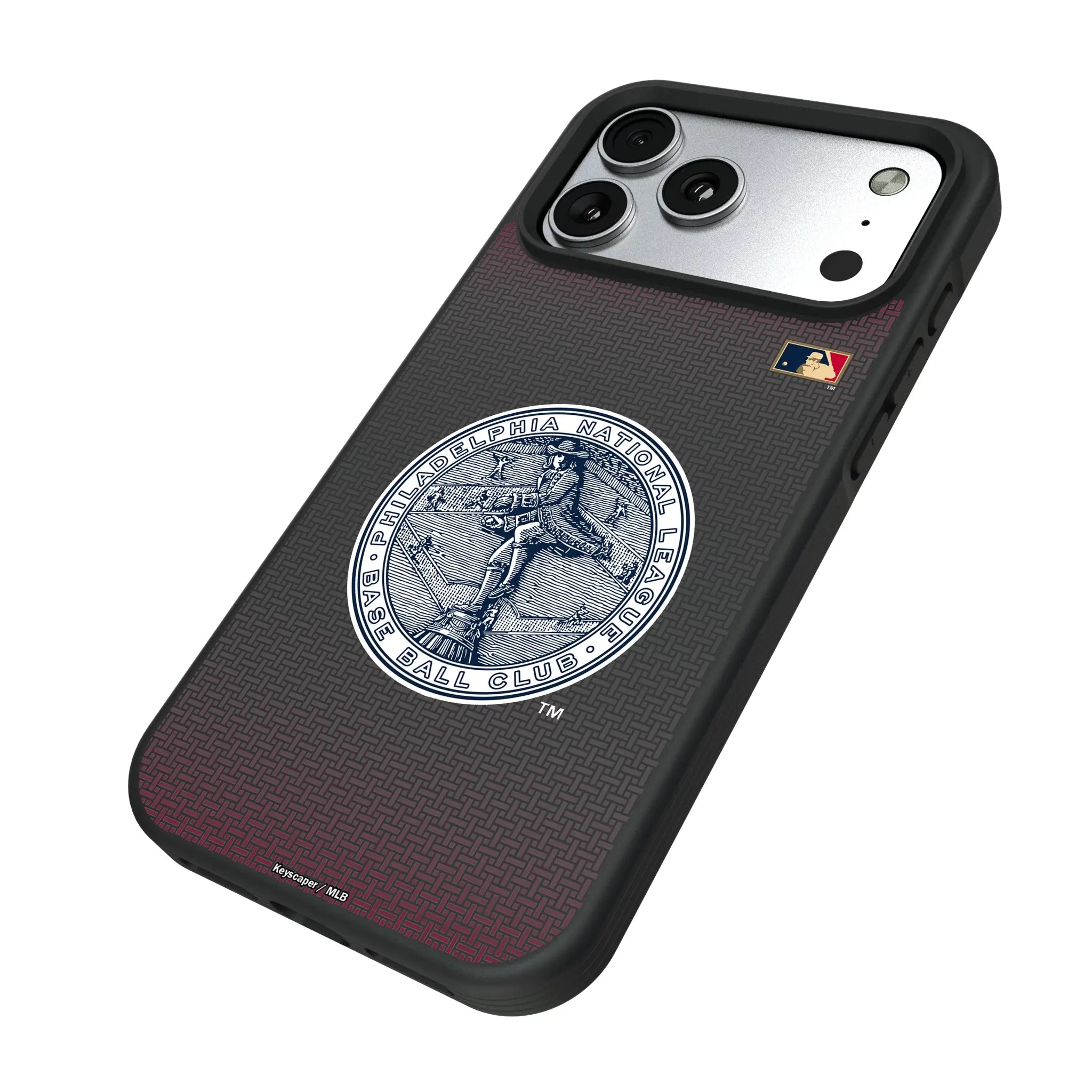 Philadelphia Phillies 1915-1943 - Cooperstown Collection Linen iPhone Bump Phone Case for Apple iPhone - Isometric View#Device_iPhone 17 Pro Max