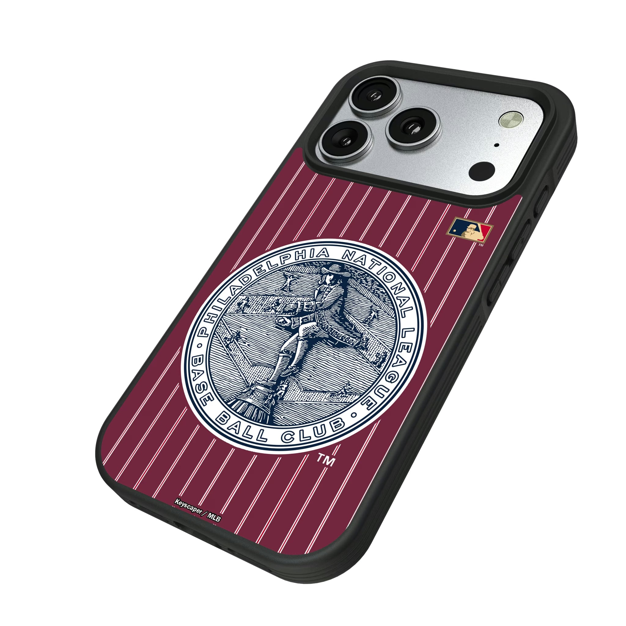 Philadelphia Phillies 1915-1943 - Cooperstown Collection Pinstripe iPhone Bump Phone Case for Apple iPhone - Isometric View#Device_iPhone 17 Pro