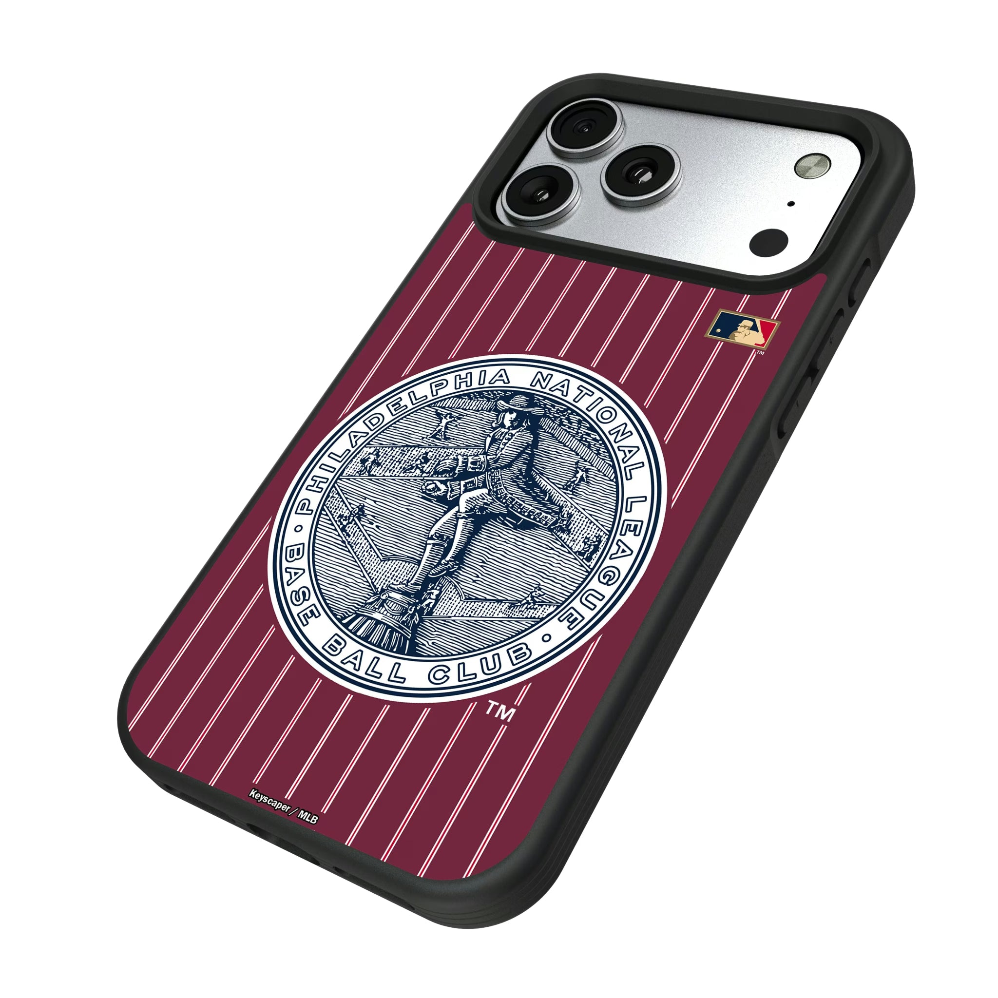 Philadelphia Phillies 1915-1943 - Cooperstown Collection Pinstripe iPhone Bump Phone Case for Apple iPhone - Isometric View#Device_iPhone 17 Pro Max