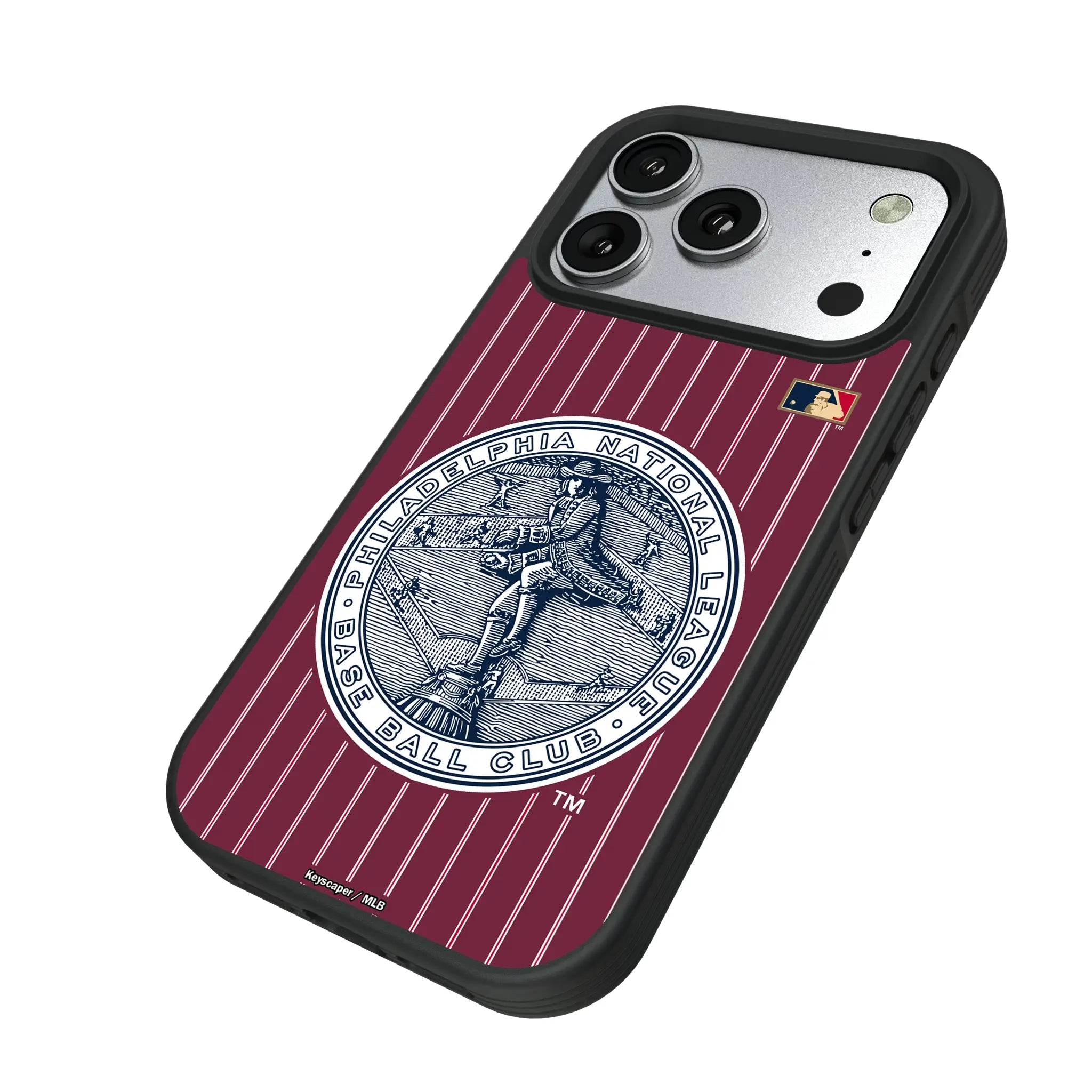 Philadelphia Phillies 1915-1943 - Cooperstown Collection Pinstripe iPhone Bump Phone Case for Apple iPhone - Isometric View#Device_iPhone 17 Pro