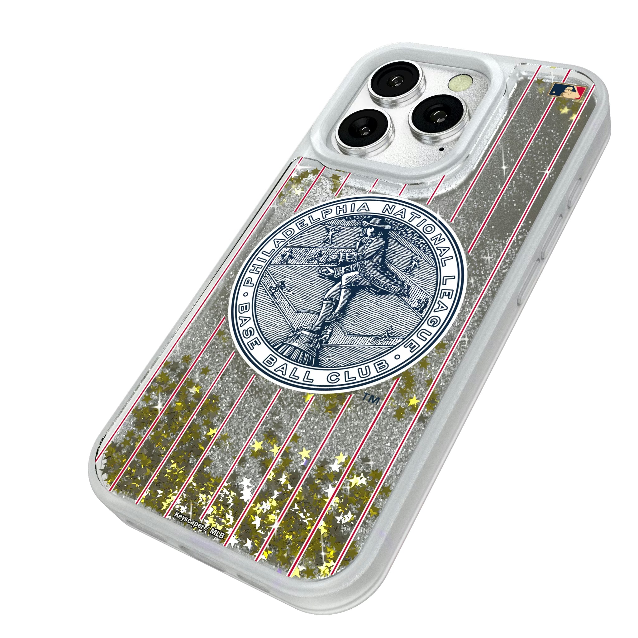 Philadelphia Phillies 1915-1943 - Cooperstown Collection Pinstripe iPhone Glitter Phone Case for Apple iPhone - Isometric View#Device_iPhone 16 Pro