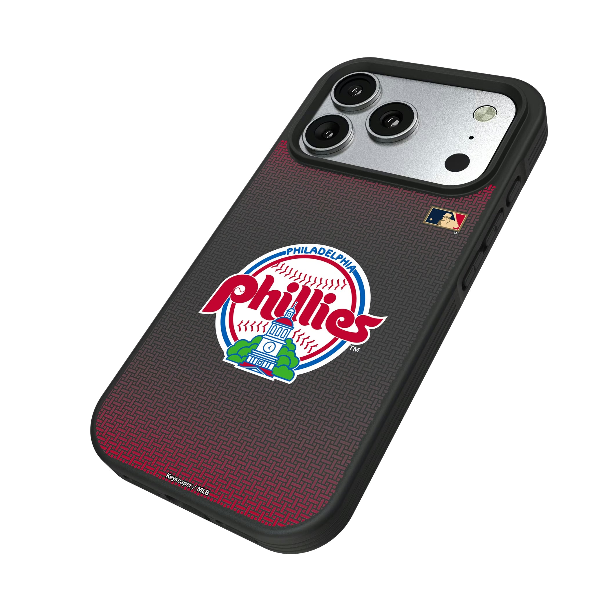 Philadelphia Phillies 1984-1991 - Cooperstown Collection Linen iPhone Bump Phone Case for Apple iPhone - Isometric View#Device_iPhone 17 Pro
