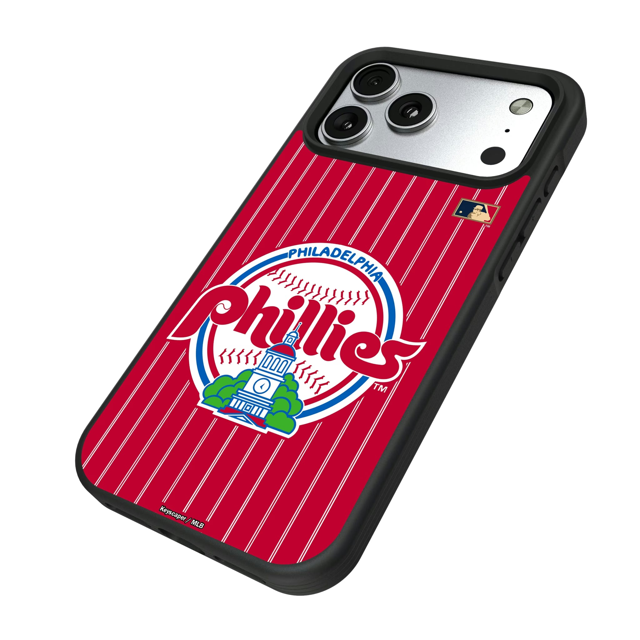 Philadelphia Phillies 1984-1991 - Cooperstown Collection Pinstripe iPhone Bump Phone Case for Apple iPhone - Isometric View#Device_iPhone 17 Pro Max