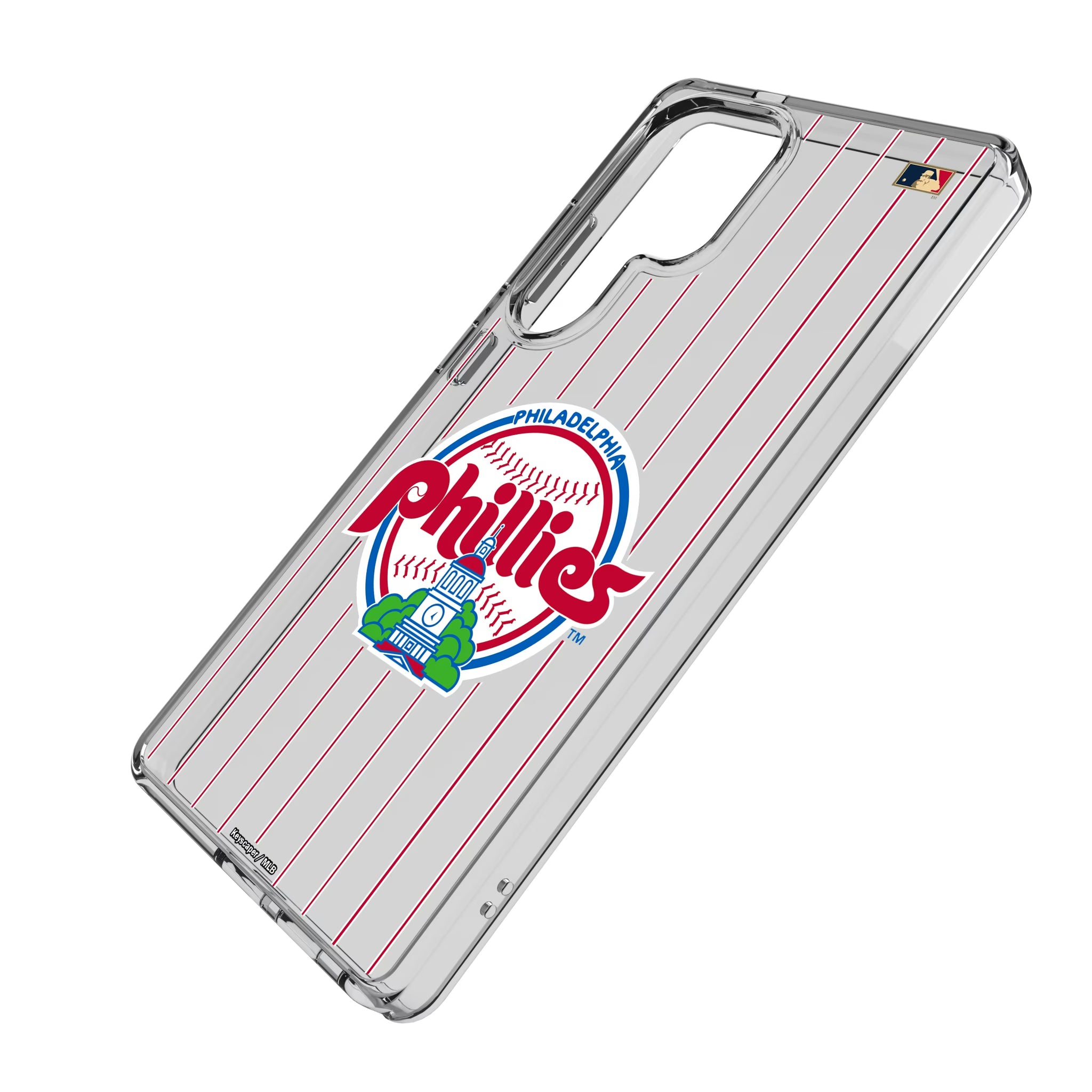 Philadelphia Phillies 1984-1991 - Cooperstown Collection Pinstripe Galaxy Clear Phone Case for Samsung Galaxy - Isometric View