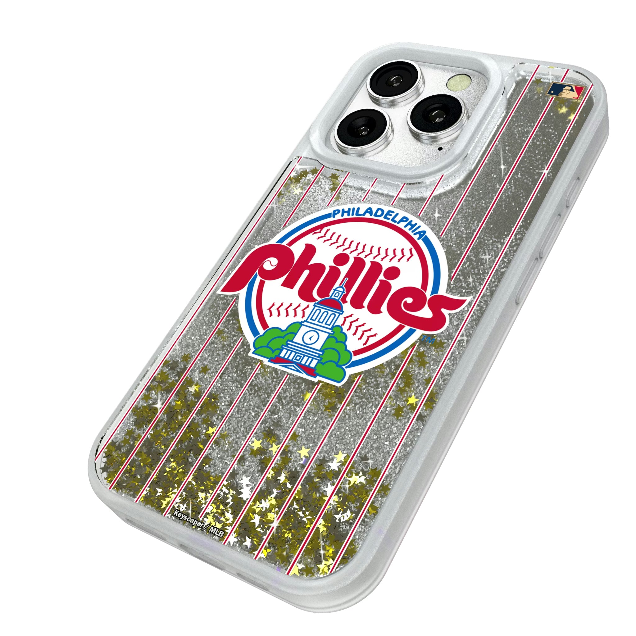Philadelphia Phillies 1984-1991 - Cooperstown Collection Pinstripe iPhone Glitter Phone Case for Apple iPhone - Isometric View#Device_iPhone 16 Pro
