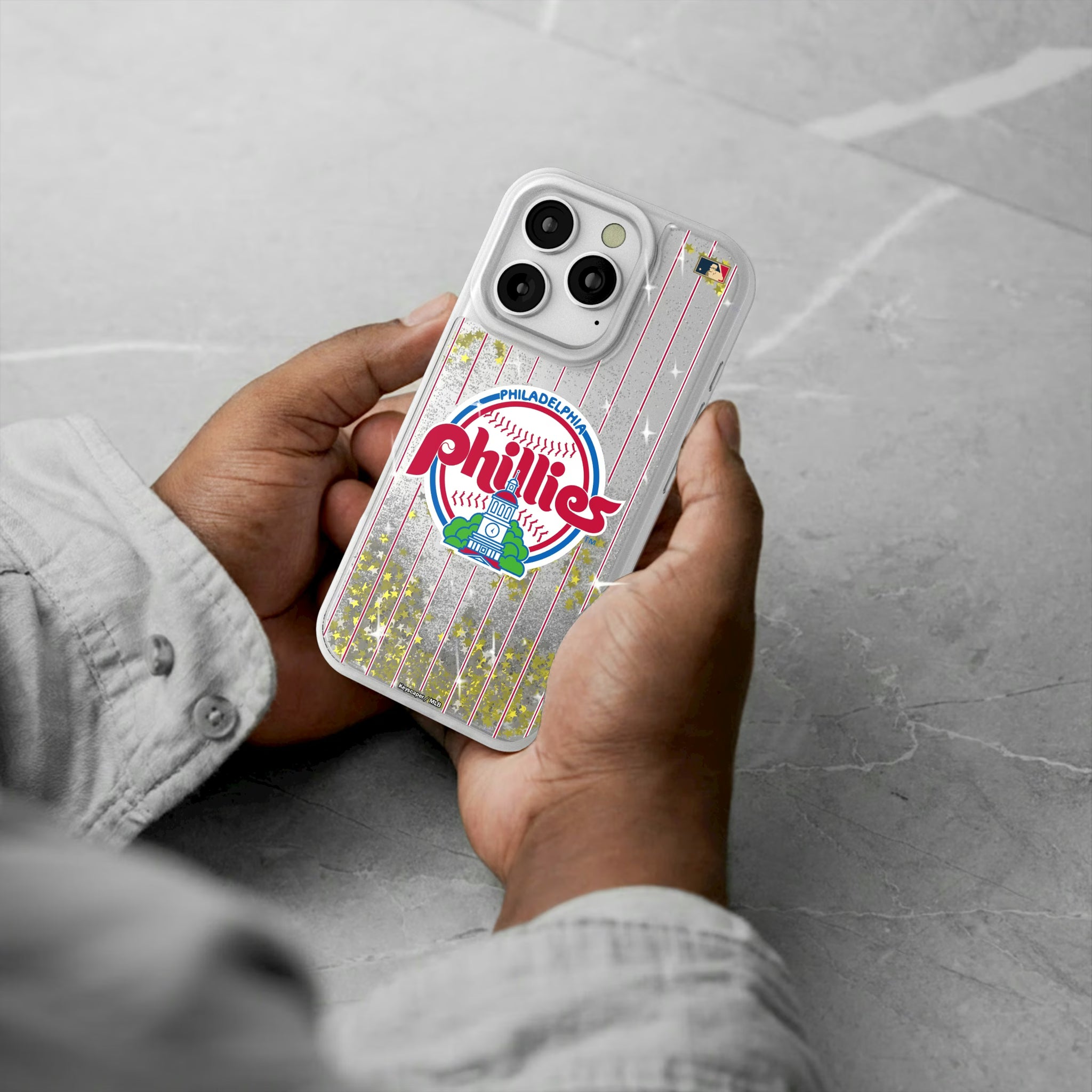 Philadelphia Phillies 1984-1991 - Cooperstown Collection Pinstripe iPhone Glitter Phone Case for Apple iPhone - Lifestyle#Device_iPhone 16 Pro