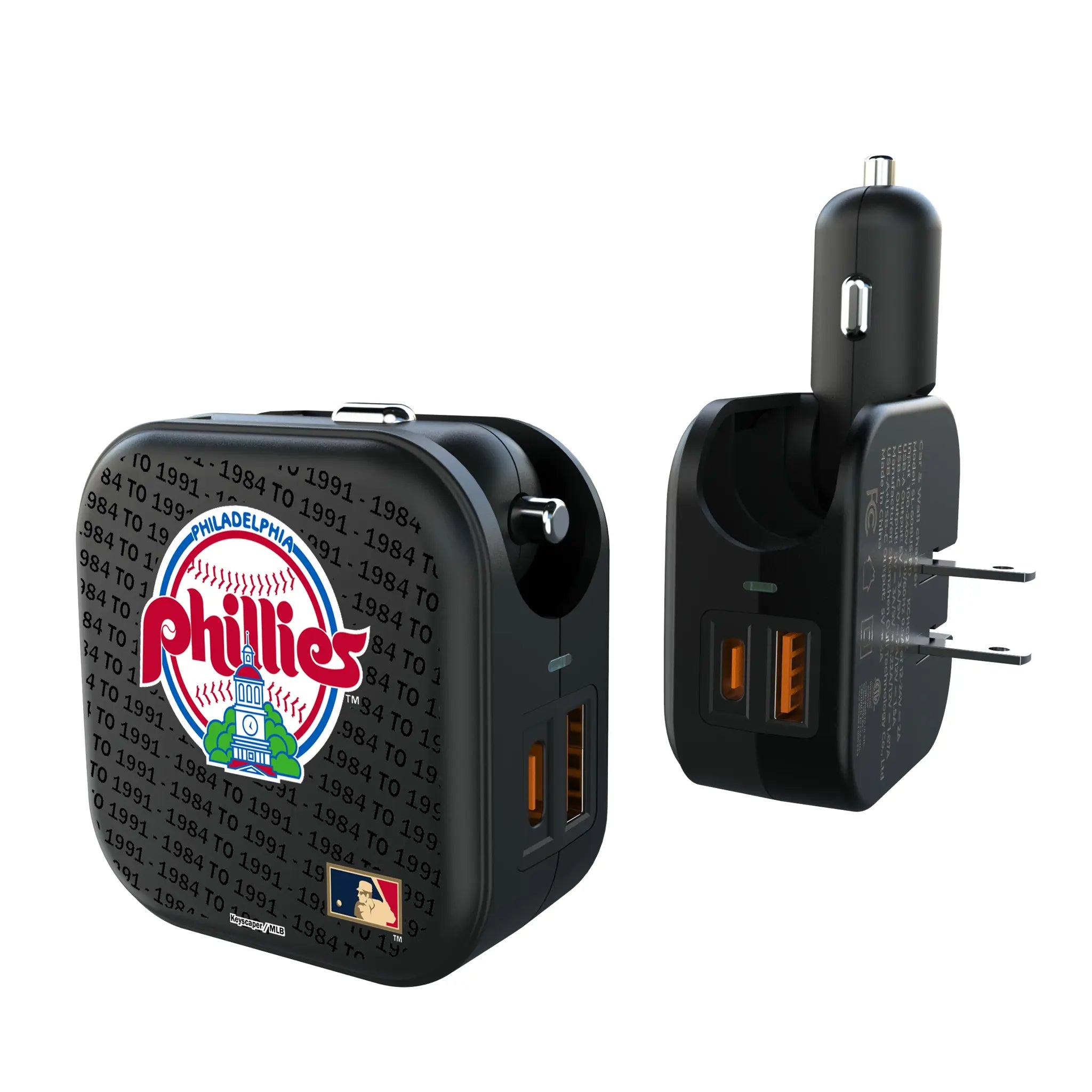 Philadelphia Phillies 1984-1991 - Cooperstown Collection Text Backdrop 2 in 1 USB A/C Charger