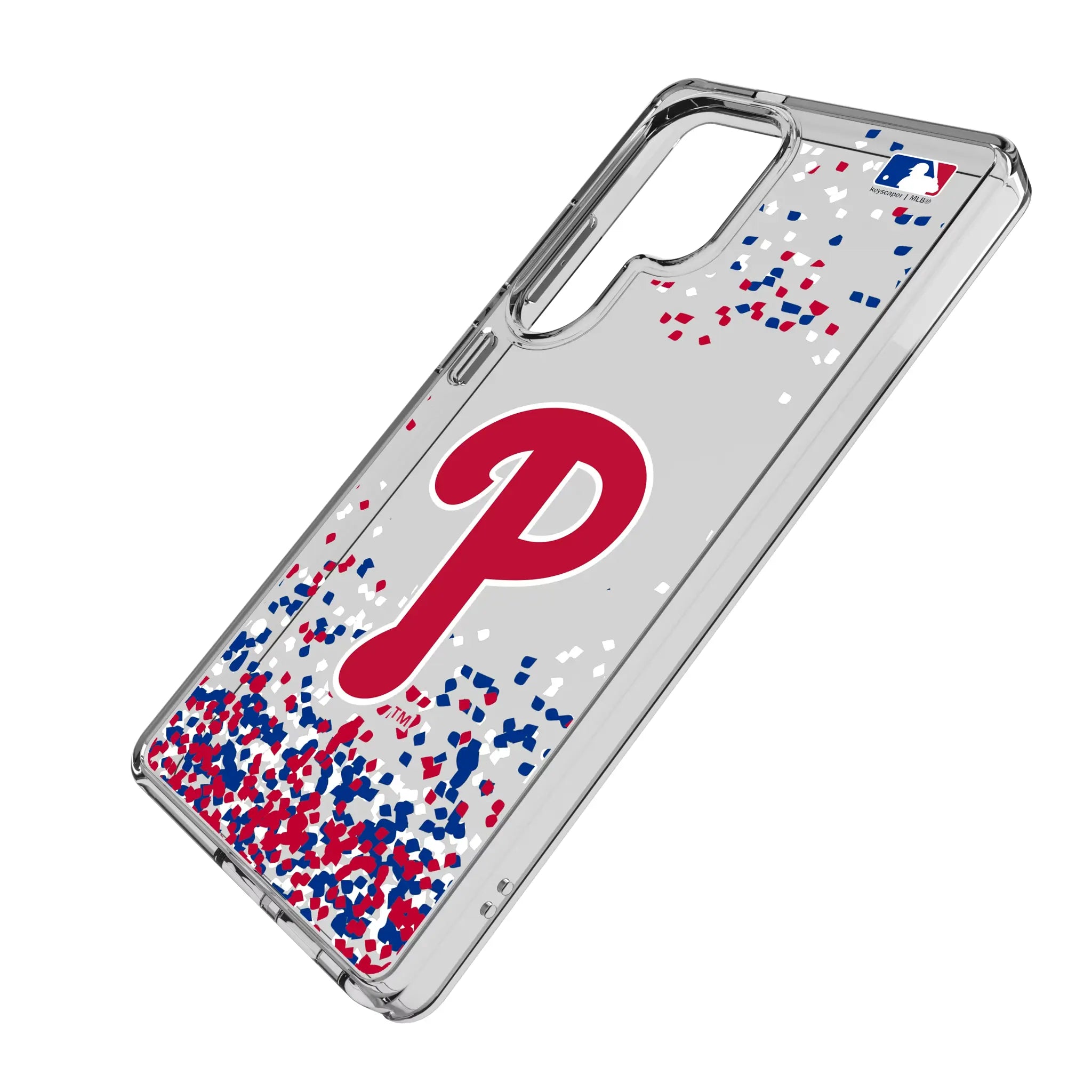 Philadelphia Phillies Confetti Galaxy Clear Phone Case for Samsung Galaxy - Isometric View#Device_Galaxy S25 Ultra