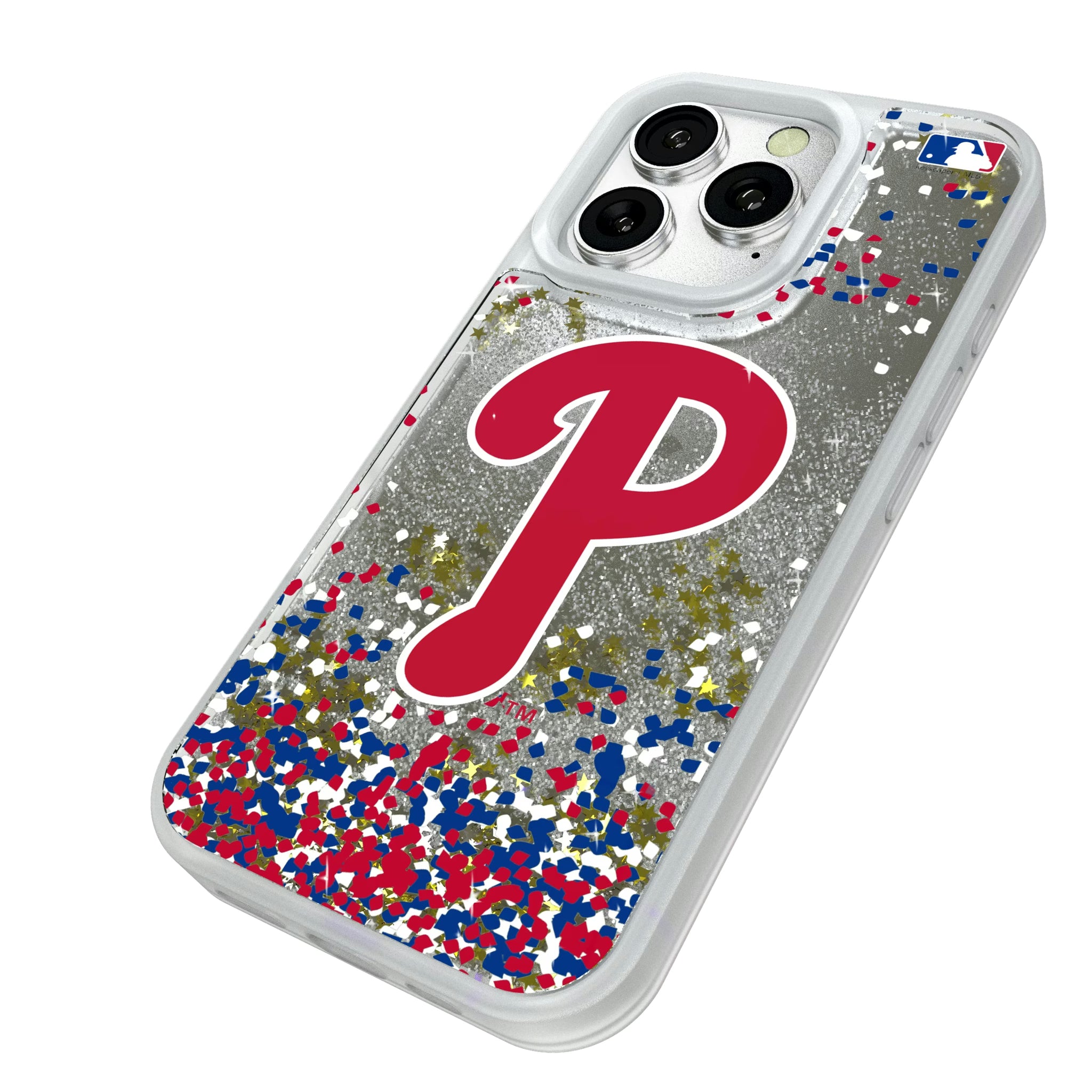 Philadelphia Phillies Confetti iPhone Glitter Phone Case for Apple iPhone - Isometric View#Device_iPhone 16 Pro