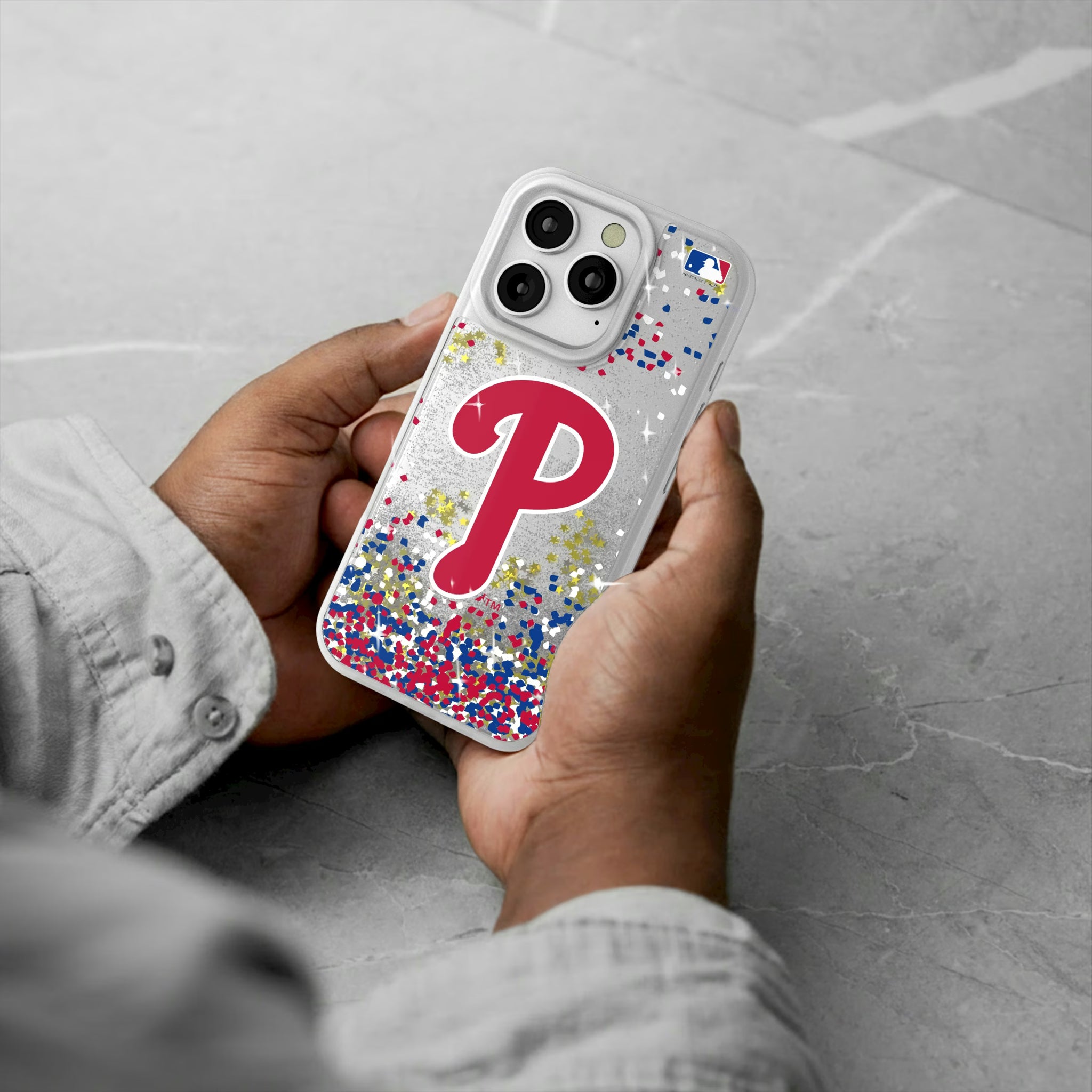 Philadelphia Phillies Confetti iPhone Glitter Phone Case for Apple iPhone - Lifestyle#Device_iPhone 16 Pro