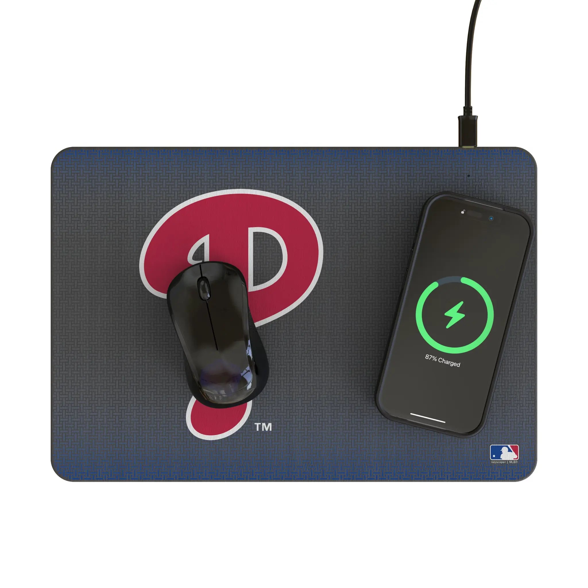 Philadelphia Phillies Linen 15-Watt Wireless Charger and Mouse Pad - Lifestyle