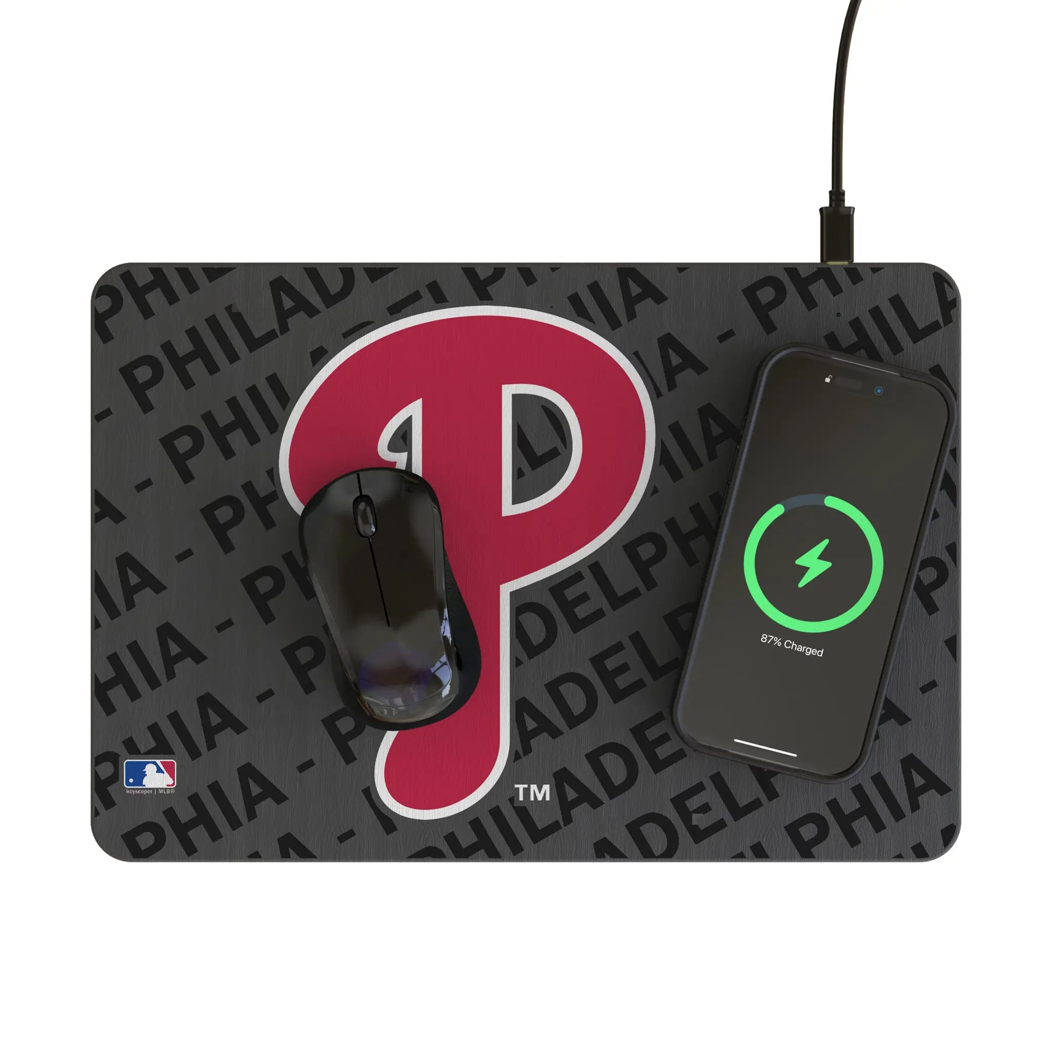 Philadelphia Phillies Monocolor Tilt 15-Watt Wireless Charger and Mouse Pad - Lifestyle
