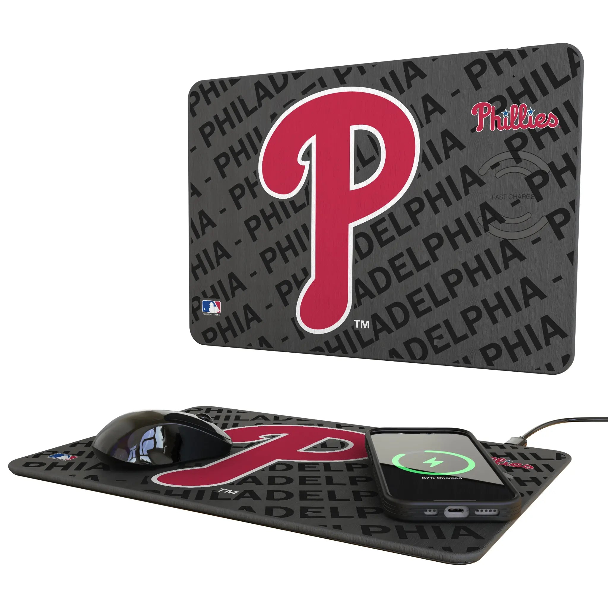 Philadelphia Phillies Monocolor Tilt 15-Watt Wireless Charger and Mouse Pad