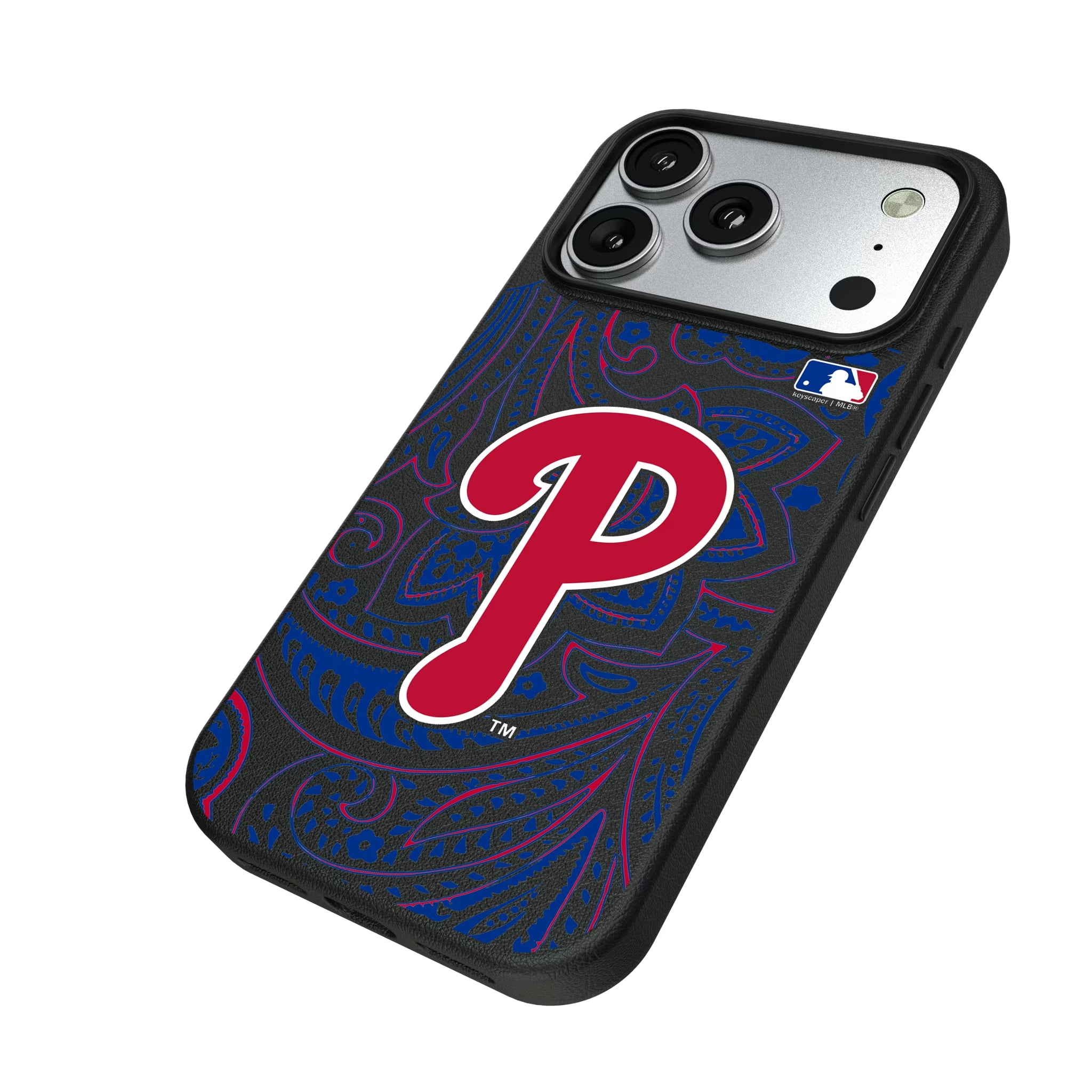 Philadelphia Phillies Paisley iPhone MagSafe Compatible Phone Case for Apple iPhone - Isometric View#Device_iPhone 17 Pro