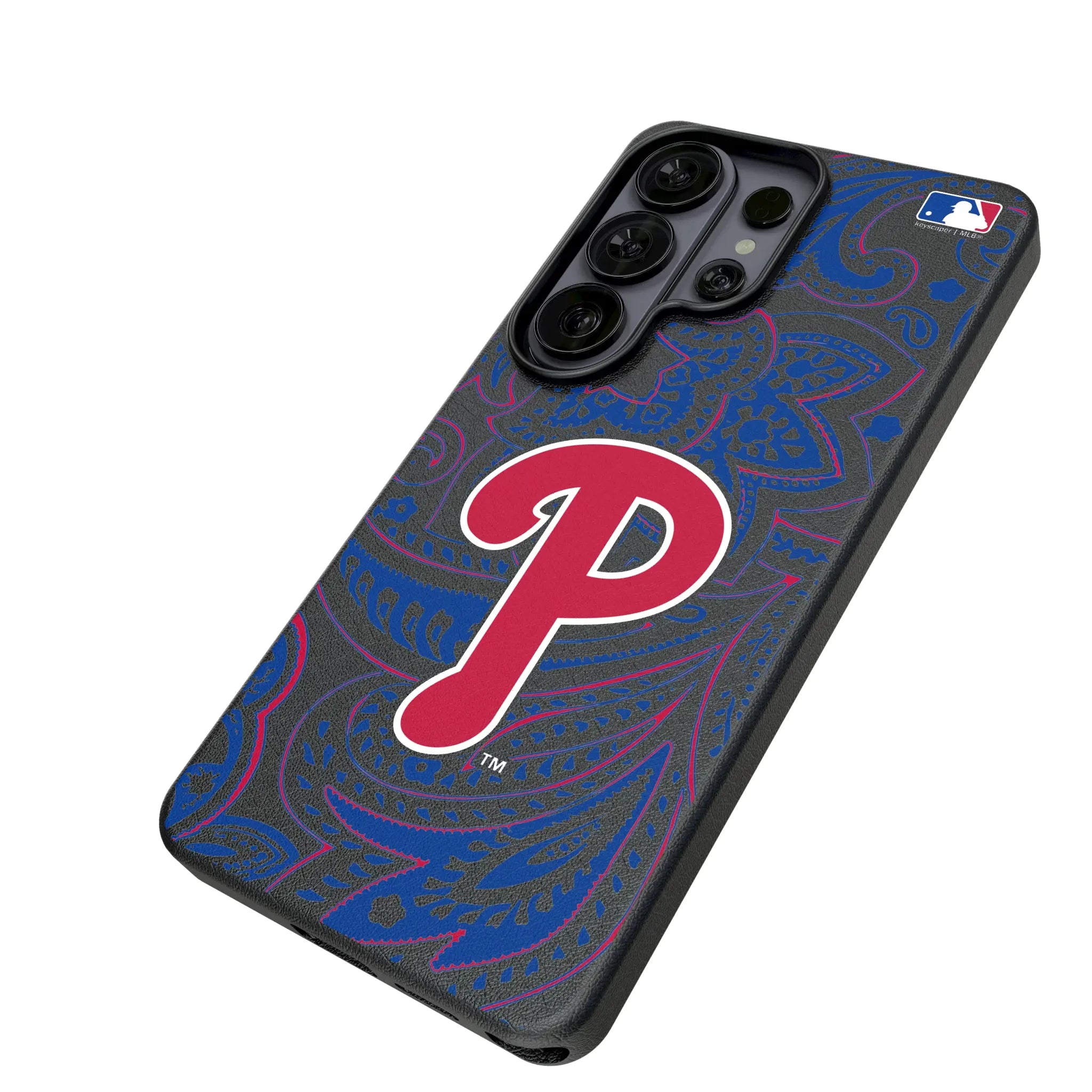 Philadelphia Phillies Paisley Galaxy MagSafe Compatible Phone Case for Samsung Galaxy - Isometric View#Device_Galaxy S26 Ultra