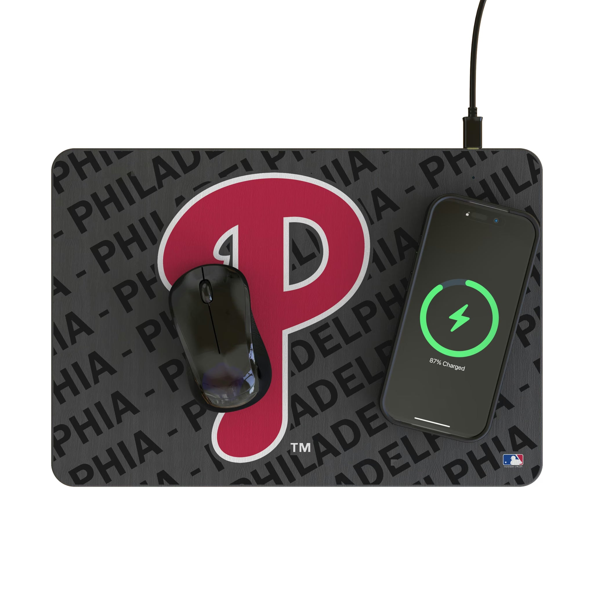 Philadelphia Phillies Personalized Tilt 15-Watt Wireless Charger and Mouse Pad - Lifestyle