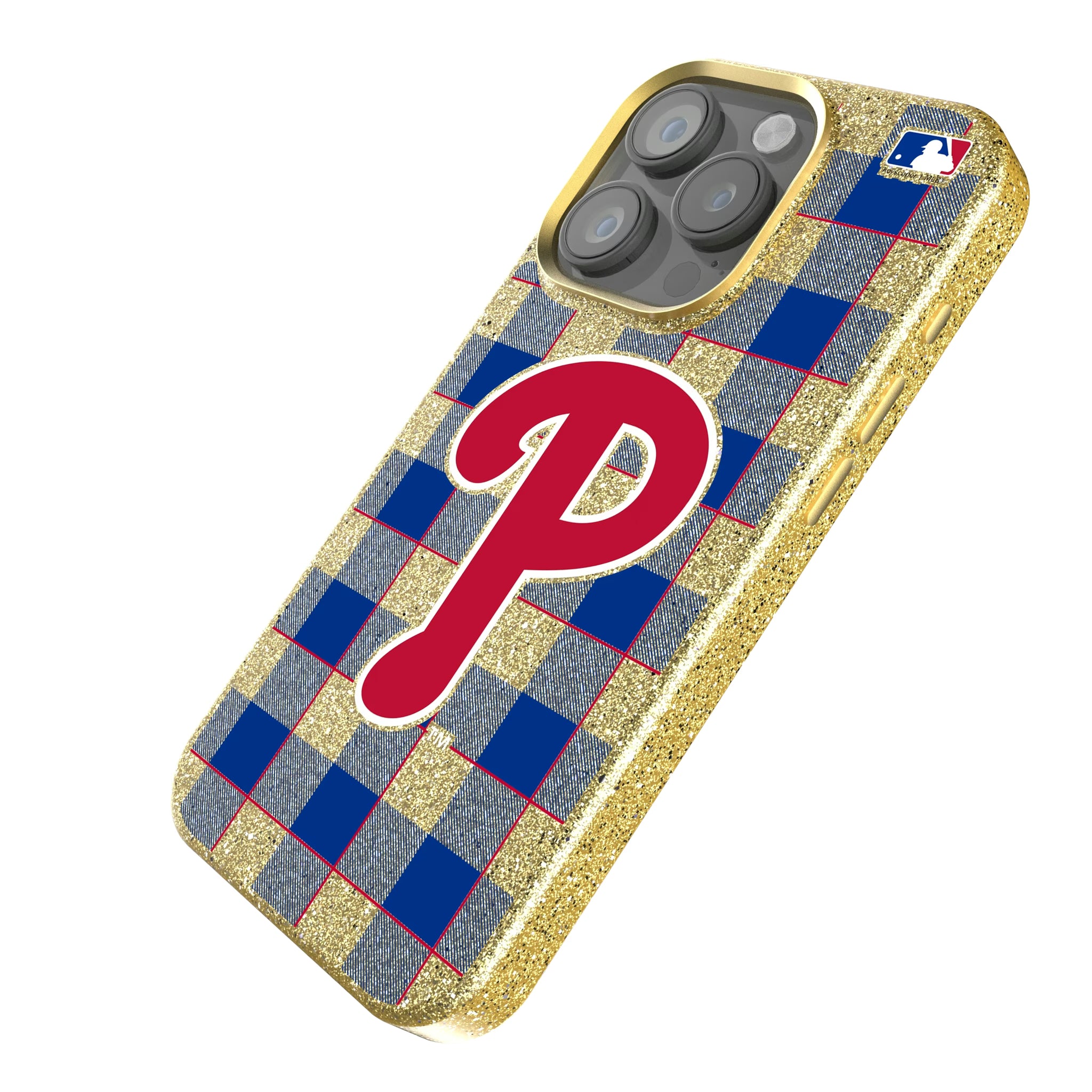 Philadelphia Phillies Plaid iPhone Bling Phone Case for Apple iPhone - Isometric View