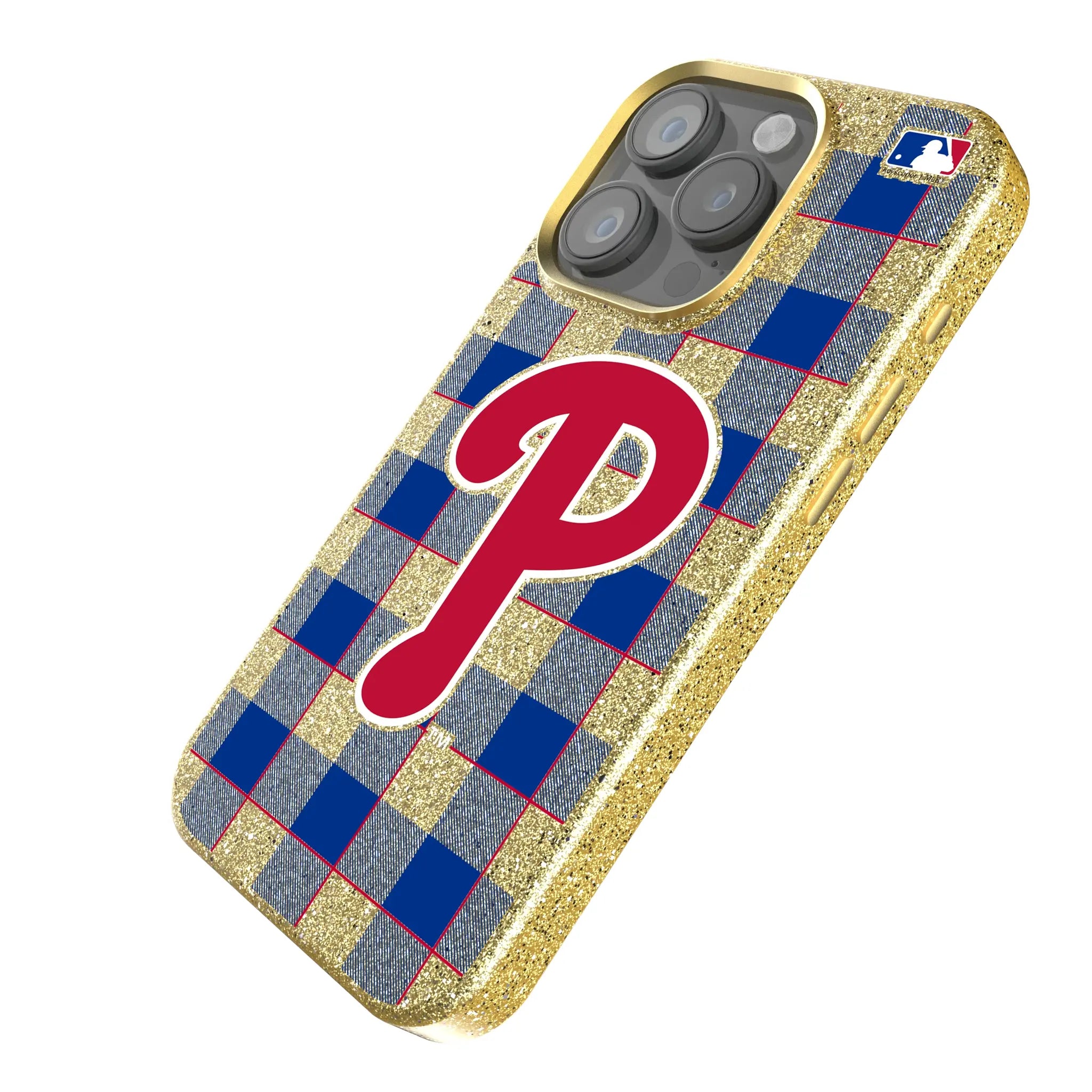 Philadelphia Phillies Plaid iPhone Bling Phone Case for Apple iPhone - Isometric View