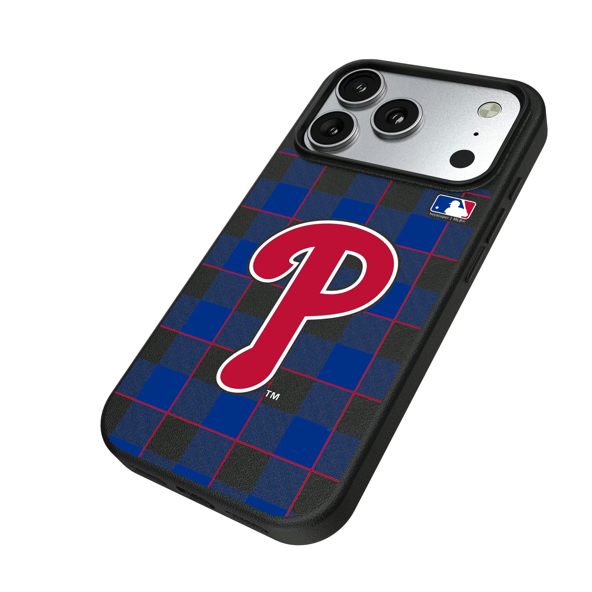 Philadelphia Phillies Plaid iPhone MagSafe Compatible Phone Case for Apple iPhone - Isometric View#Device_iPhone 17 Pro