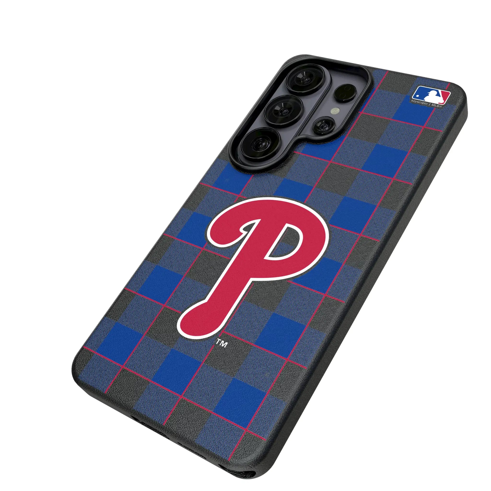 Philadelphia Phillies Plaid Galaxy MagSafe Compatible Phone Case for Samsung Galaxy - Isometric View#Device_Galaxy S26 Ultra