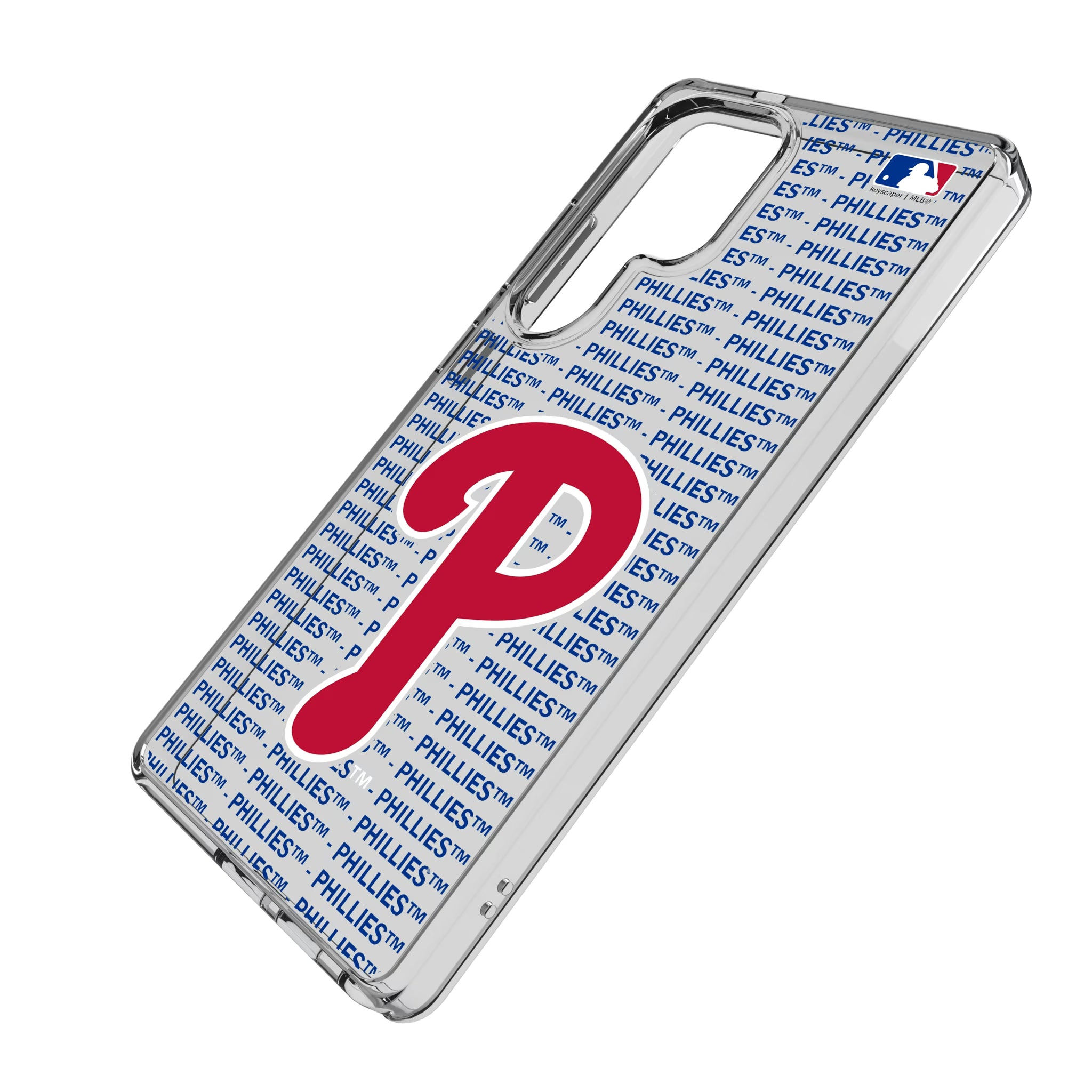 Philadelphia Phillies Text Backdrop Galaxy Clear Phone Case for Samsung Galaxy - Isometric View