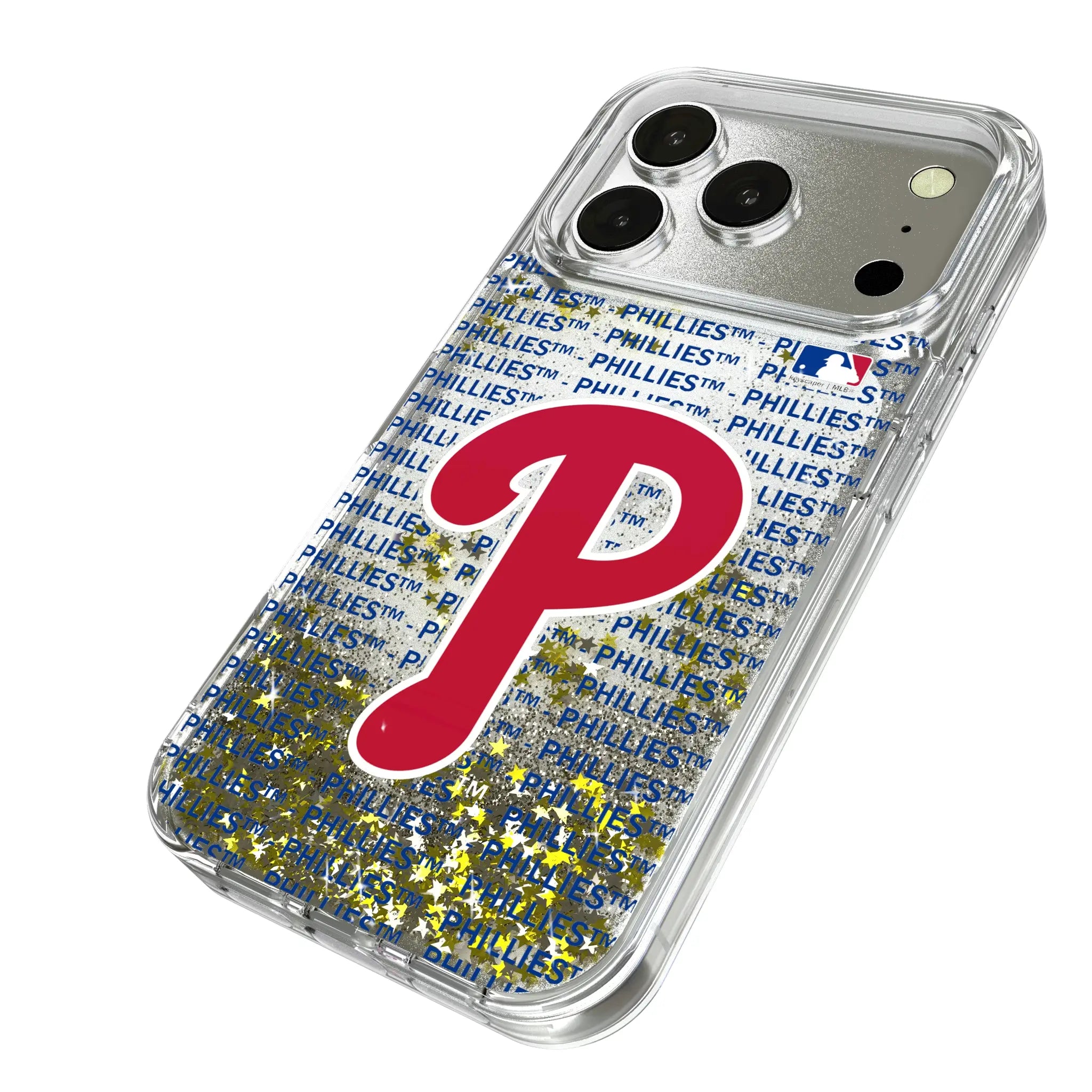 Philadelphia Phillies Text Backdrop iPhone Glitter Phone Case for Apple iPhone - Isometric View
