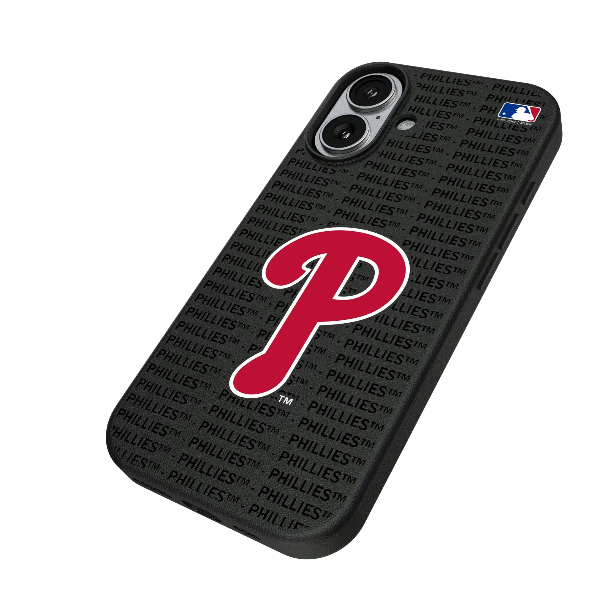Philadelphia Phillies Text Backdrop iPhone MagSafe Compatible Phone Case for Apple iPhone - Isometric View#Device_iPhone 17