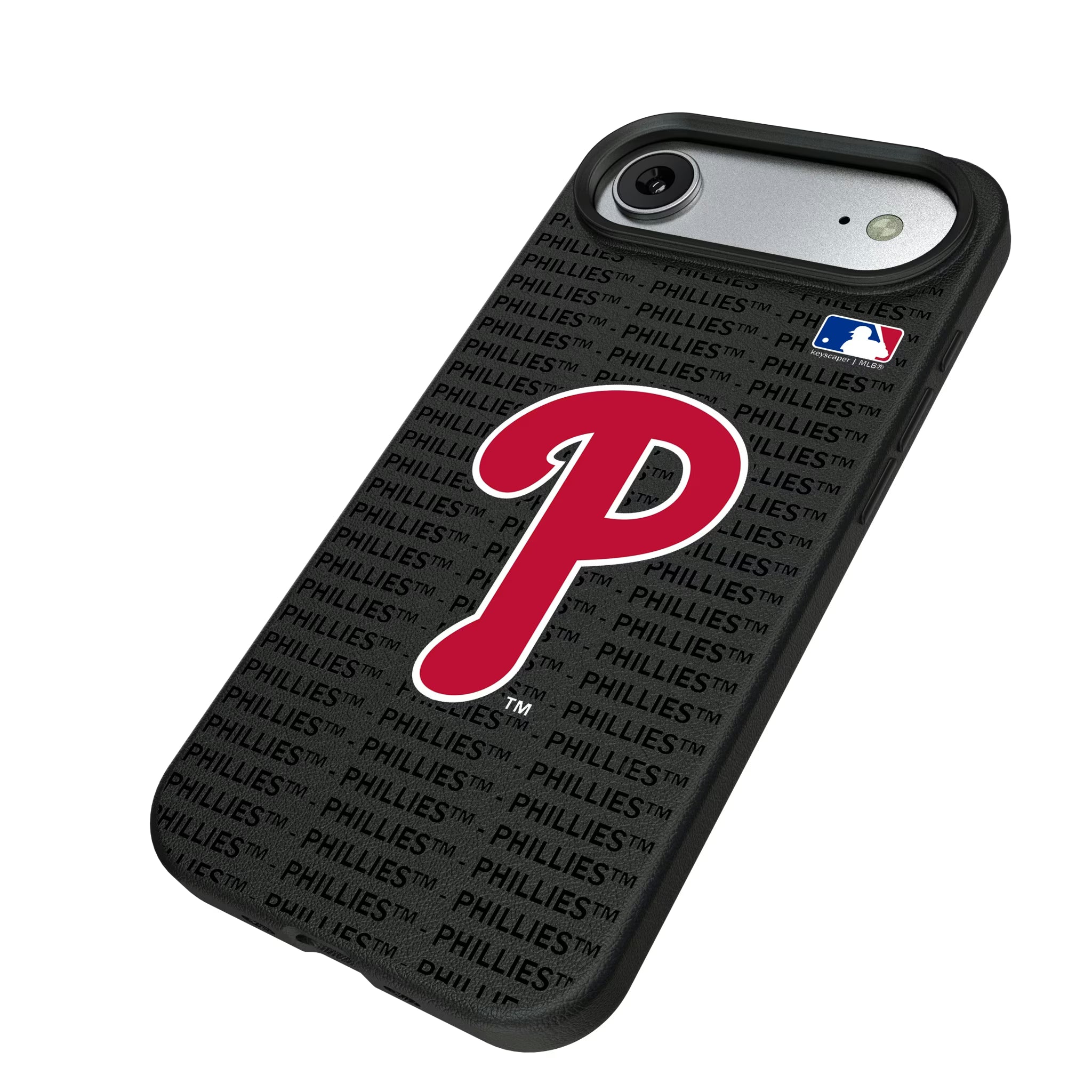Philadelphia Phillies Text Backdrop iPhone MagSafe Compatible Phone Case for Apple iPhone - Isometric View#Device_iPhone Air