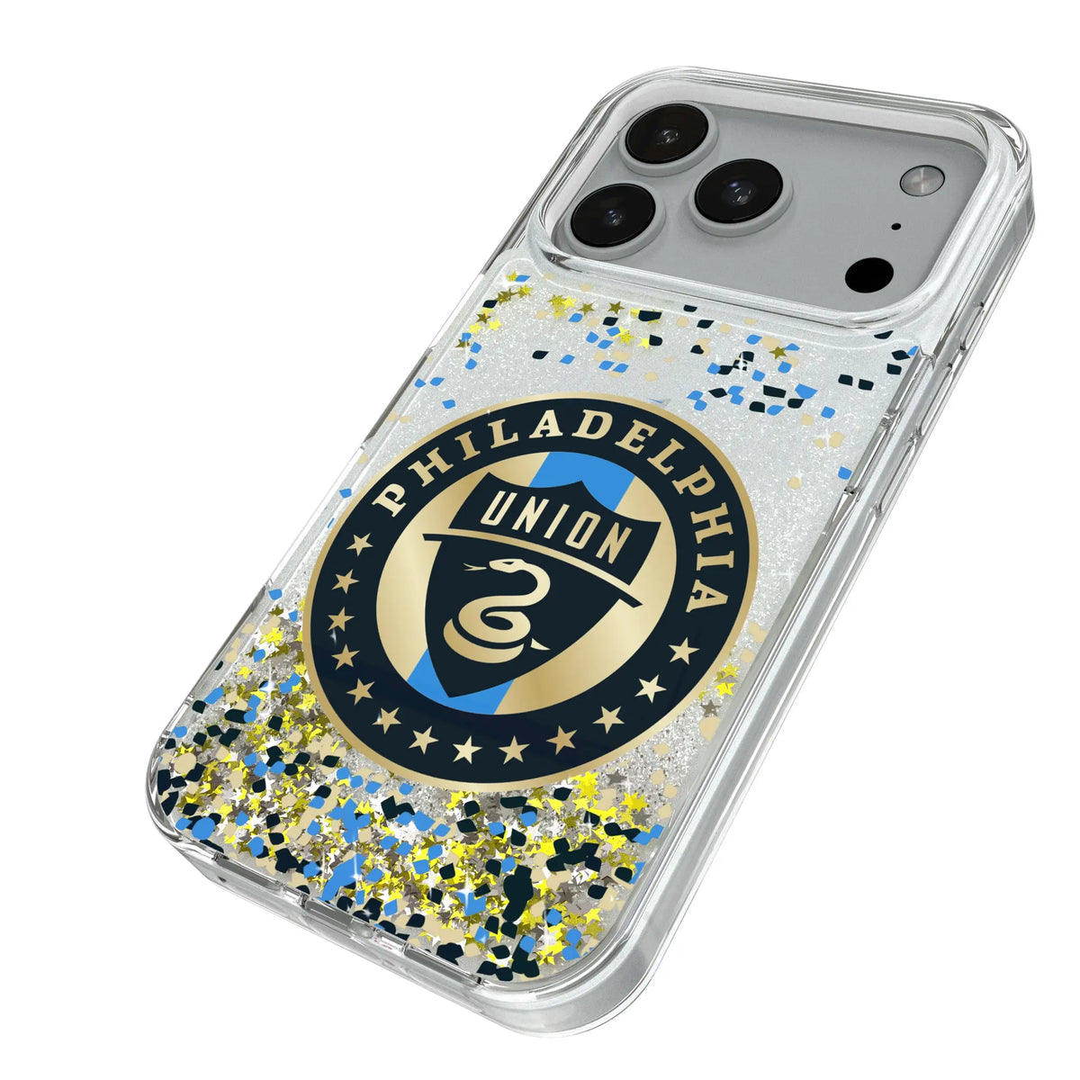 Philadelphia Union Confetti iPhone Glitter Phone Case for Apple iPhone - Isometric View#Device_iPhone 18 Pro