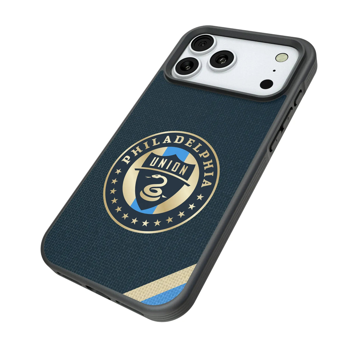 Philadelphia Union Diagonal Stripe iPhone Bump Phone Case for Apple iPhone - Isometric View#Device_iPhone 18 Pro Max