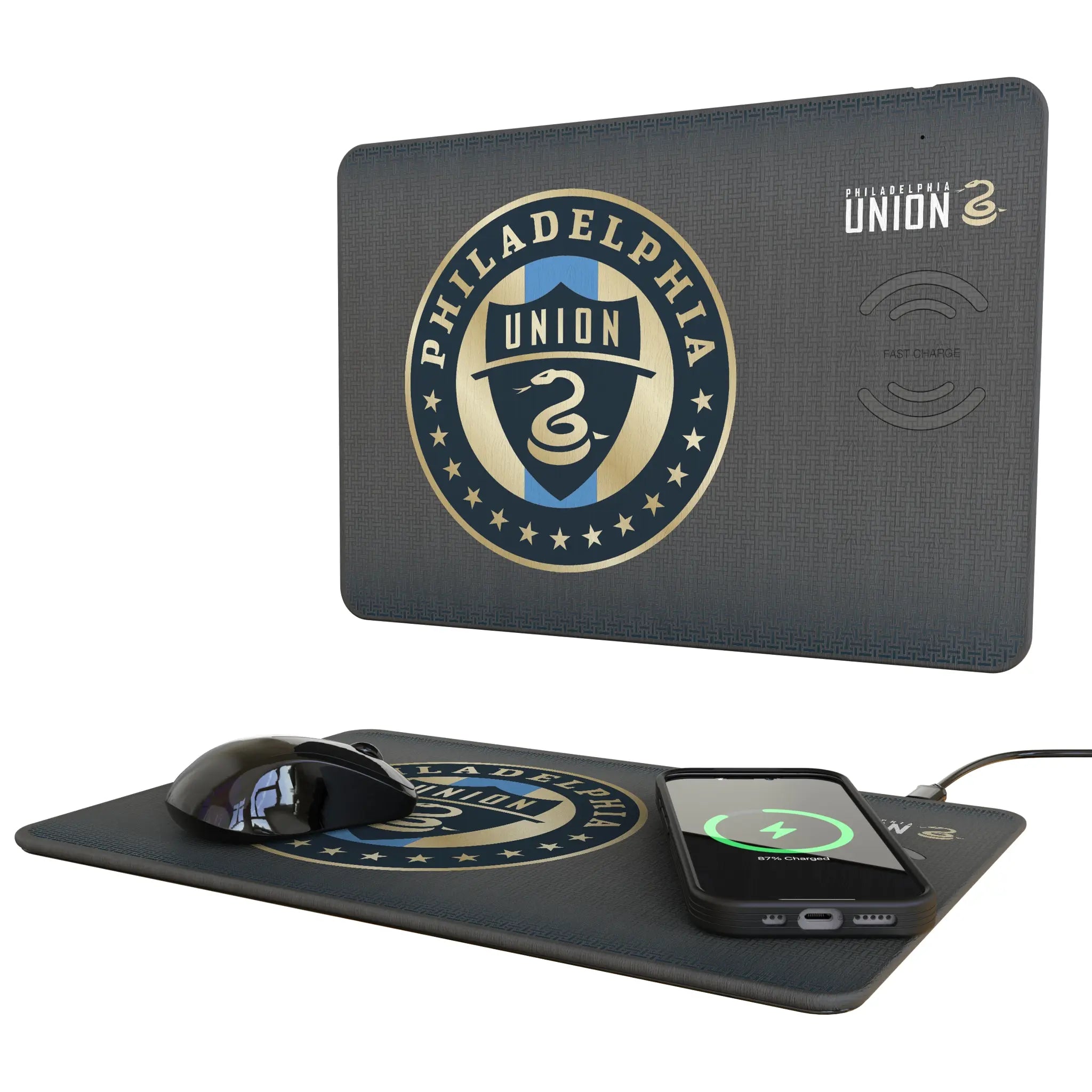 Philadelphia Union Linen 15-Watt Wireless Charger and Mouse Pad