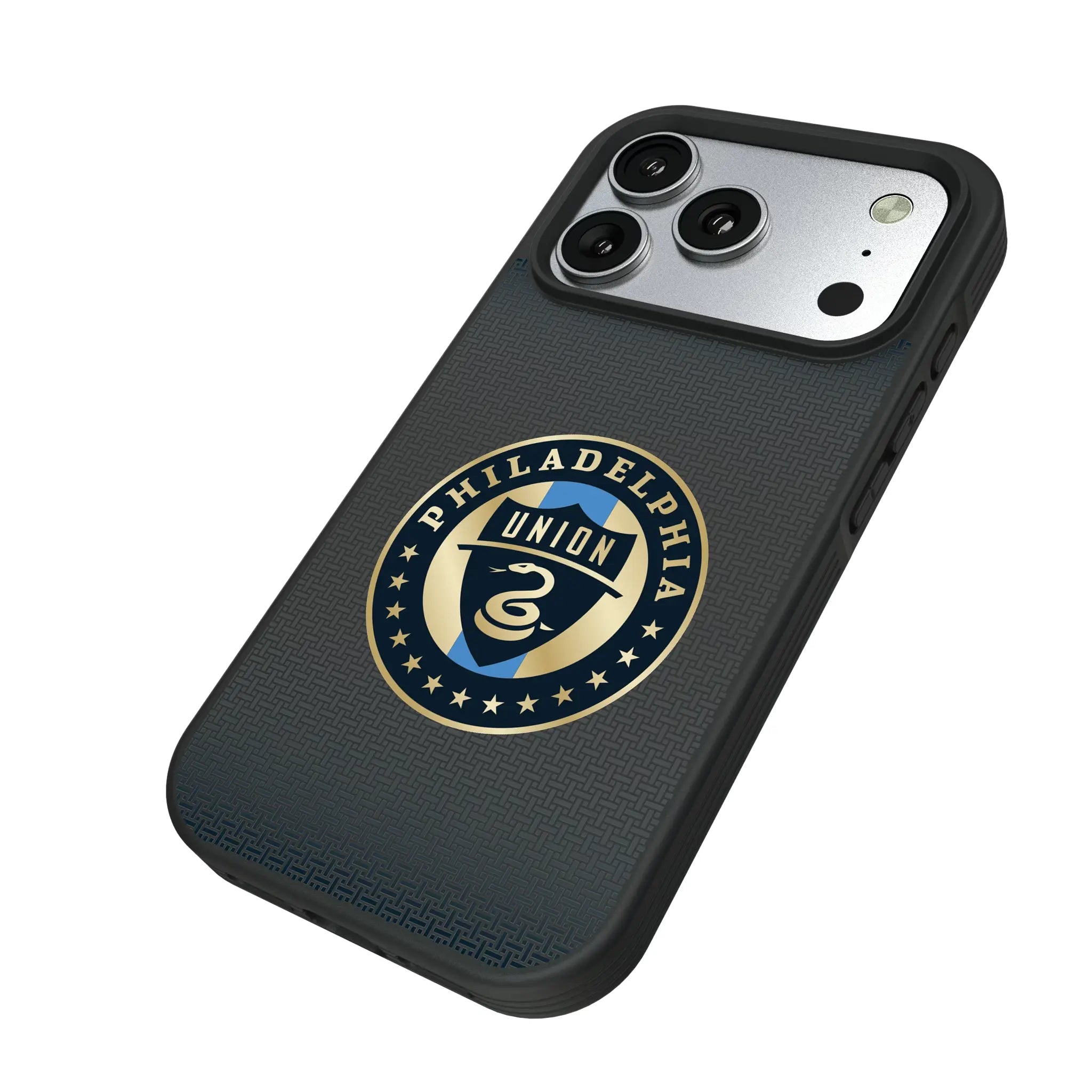 Philadelphia Union Linen iPhone Bump Phone Case for Apple iPhone - Isometric View#Device_iPhone 17 Pro