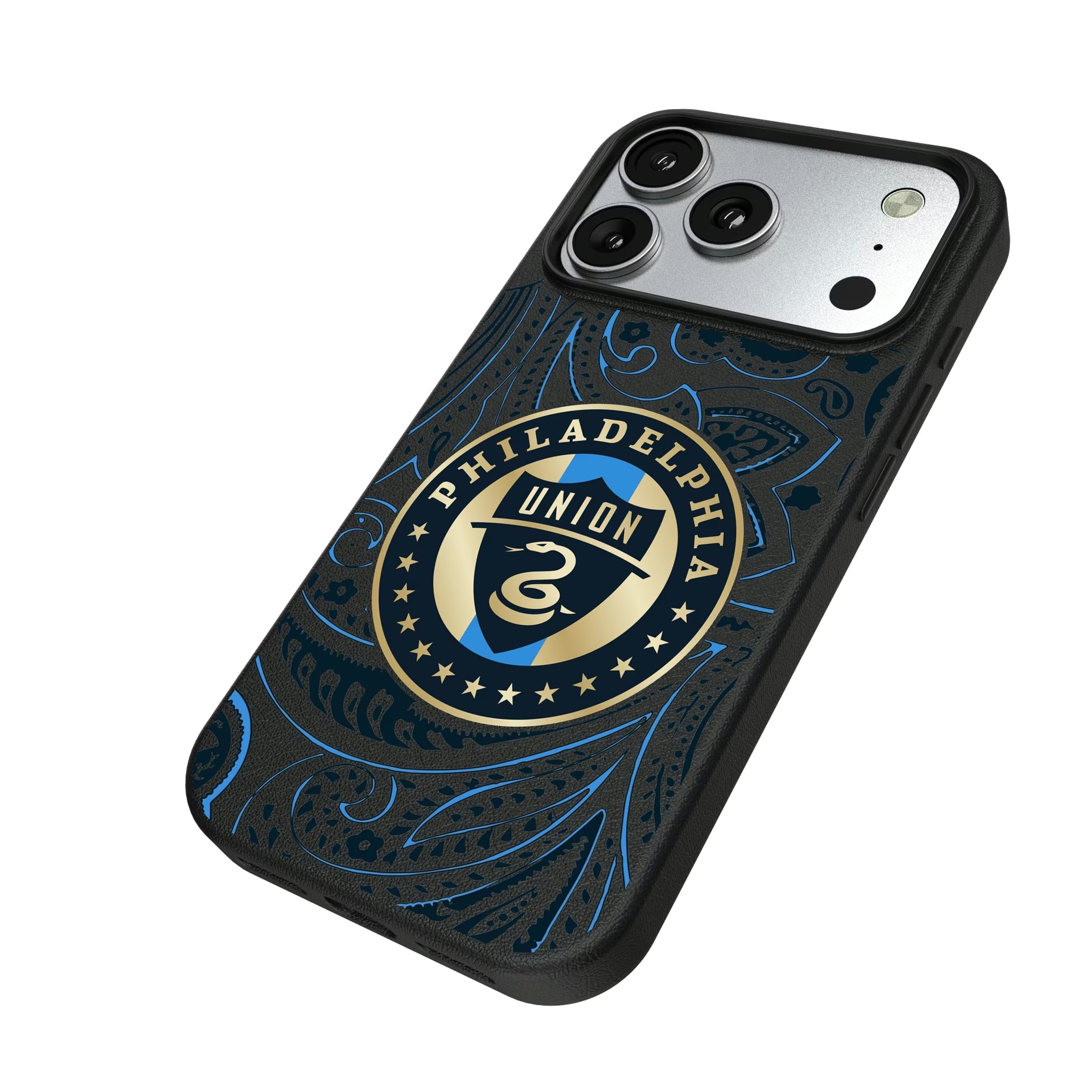 Philadelphia Union Paisley iPhone MagSafe Compatible Phone Case for Apple iPhone - Isometric View#Device_iPhone 17 Pro