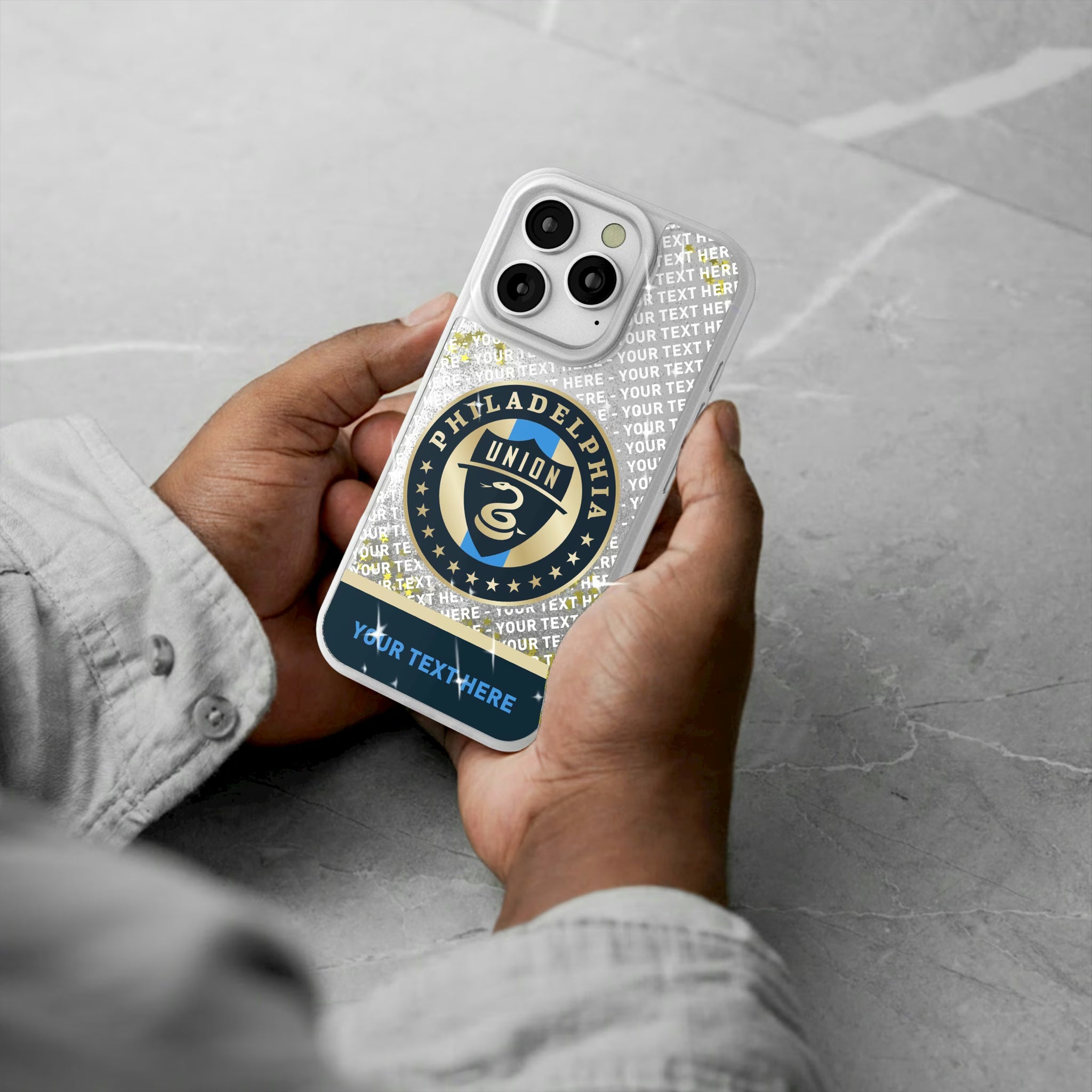 Philadelphia Union Personalized EndZone Plus iPhone Glitter Phone Case for Apple iPhone - Lifestyle#Device_iPhone 16 Pro