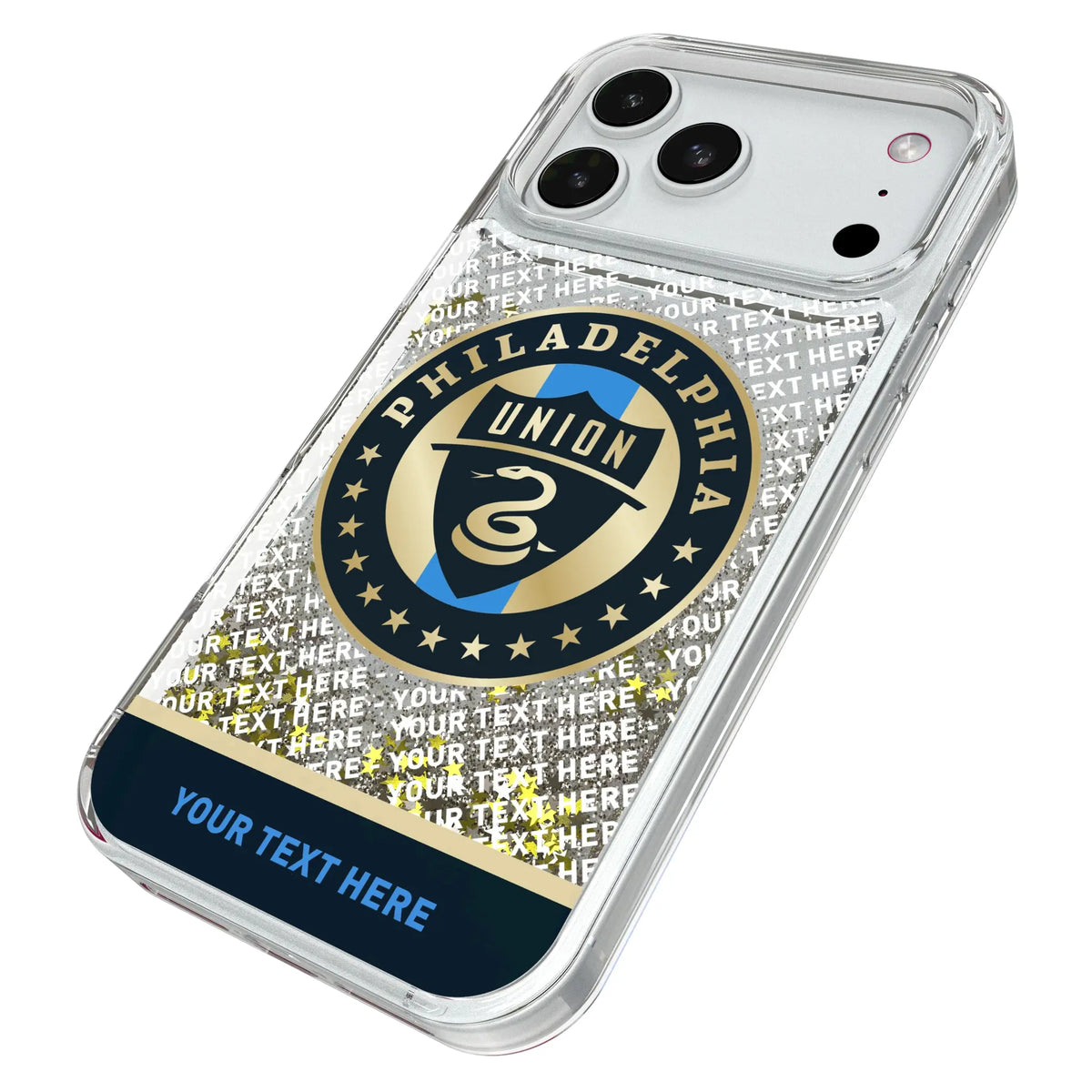 Philadelphia Union Personalized EndZone Plus iPhone Glitter Phone Case for Apple iPhone - Isometric View#Device_iPhone 18 Pro Max