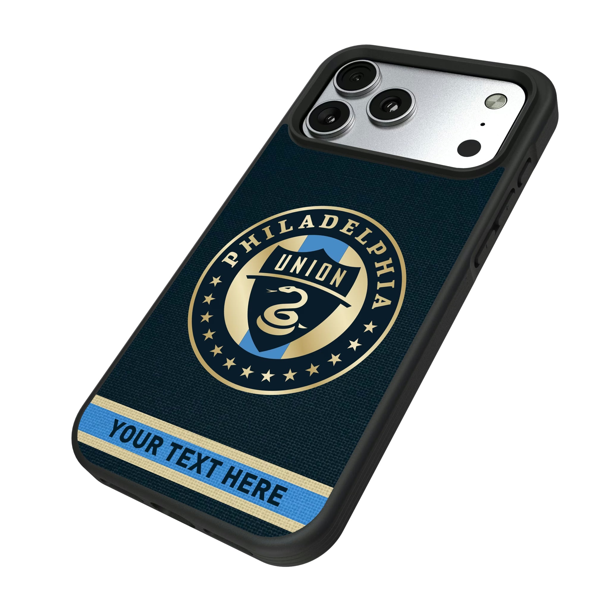 Philadelphia Union Personalized Stripe iPhone Bump Phone Case for Apple iPhone - Isometric View#Device_iPhone 17 Pro Max