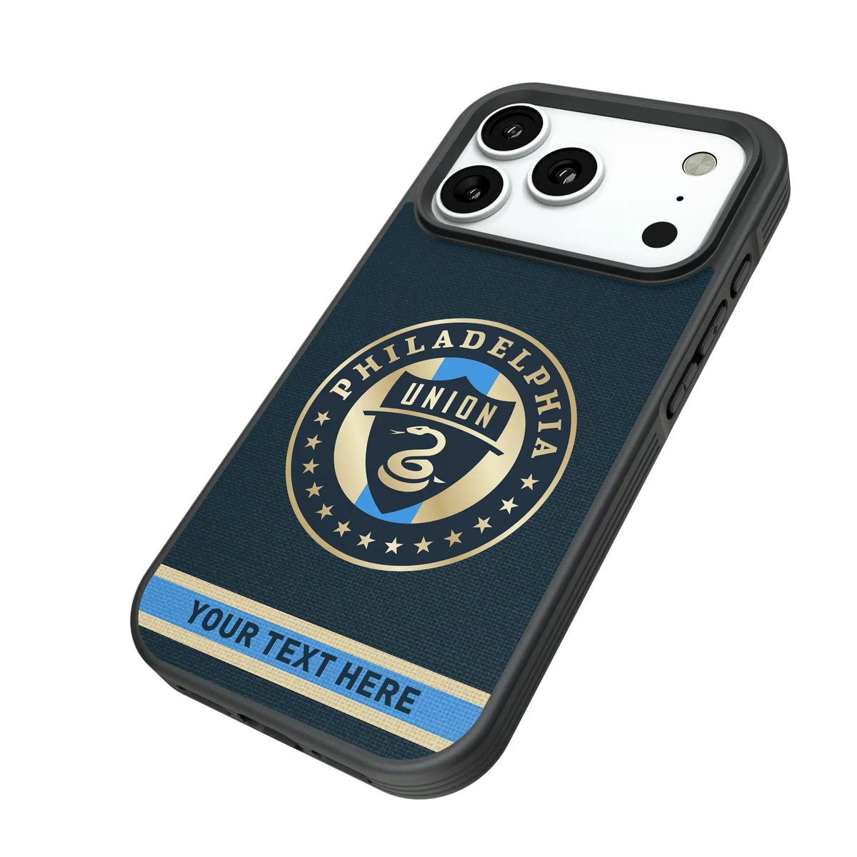 Philadelphia Union Personalized Stripe iPhone Bump Phone Case for Apple iPhone - Isometric View#Device_iPhone 18 Pro