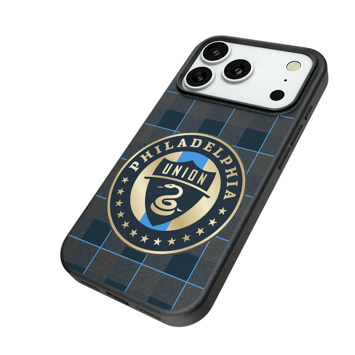 Philadelphia Union Plaid iPhone MagSafe Compatible Phone Case for Apple iPhone - Isometric View#Device_iPhone 18 Pro