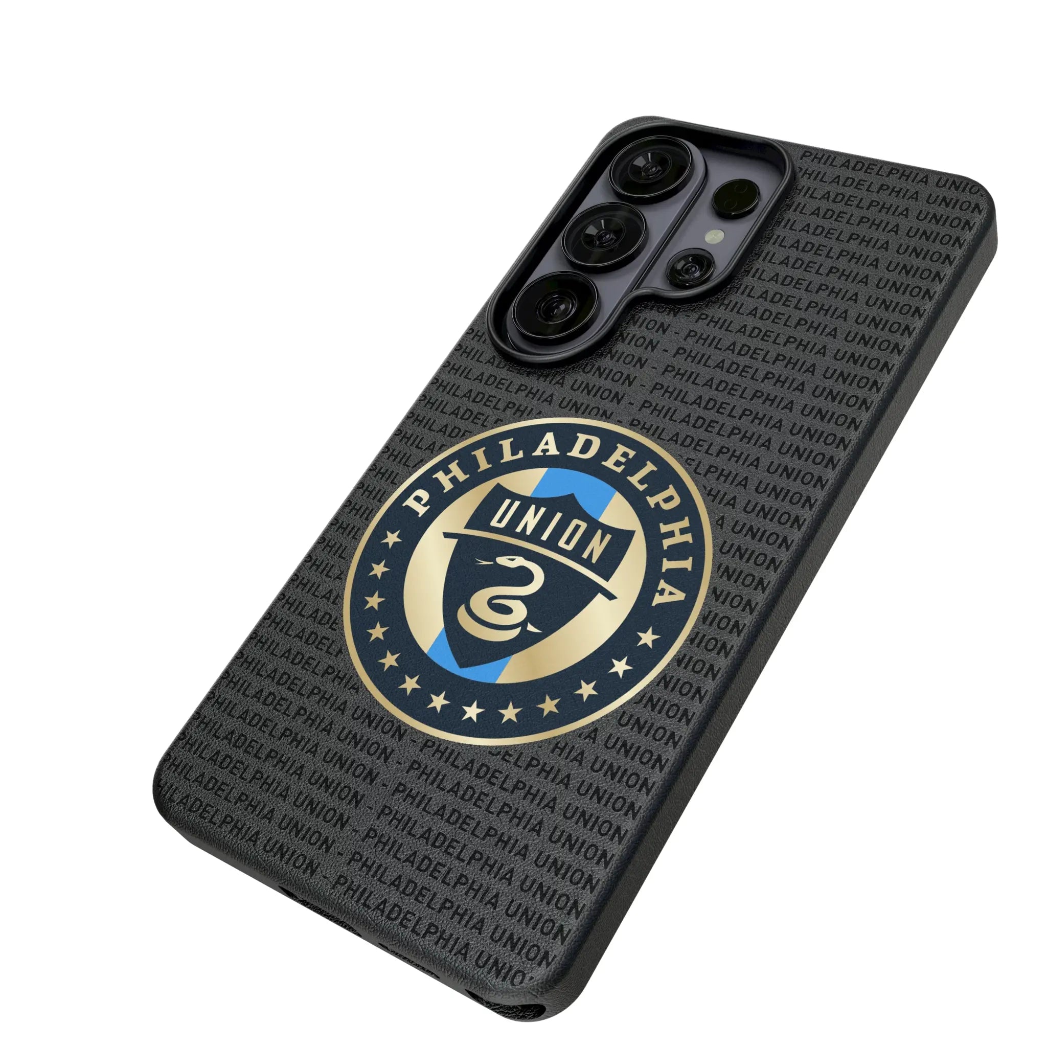 Philadelphia Union Text Backdrop Galaxy MagSafe Compatible Phone Case for Samsung Galaxy - Isometric View#Device_Galaxy S26 Ultra