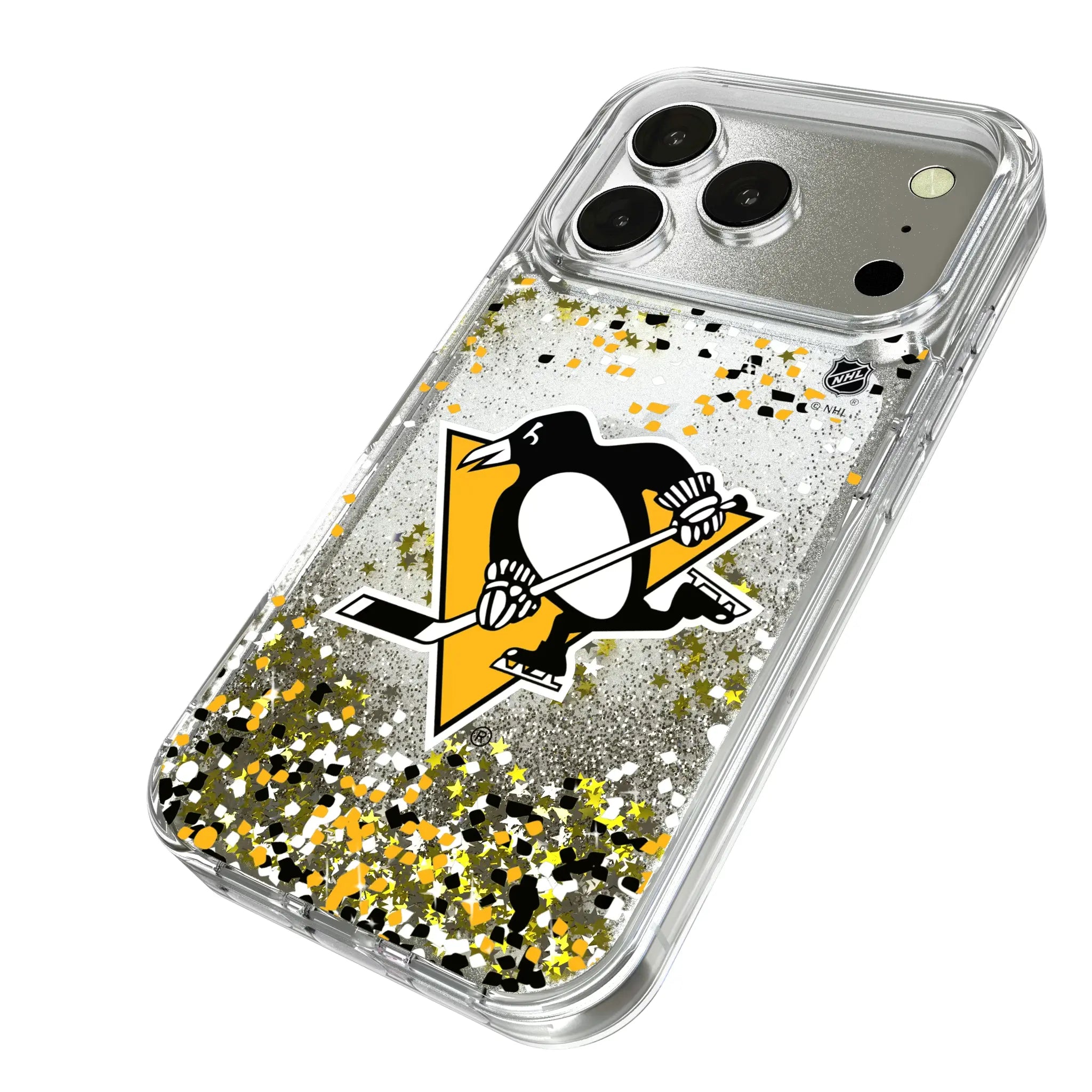 Pittsburgh Penguins Confetti iPhone Glitter Phone Case for Apple iPhone - Isometric View